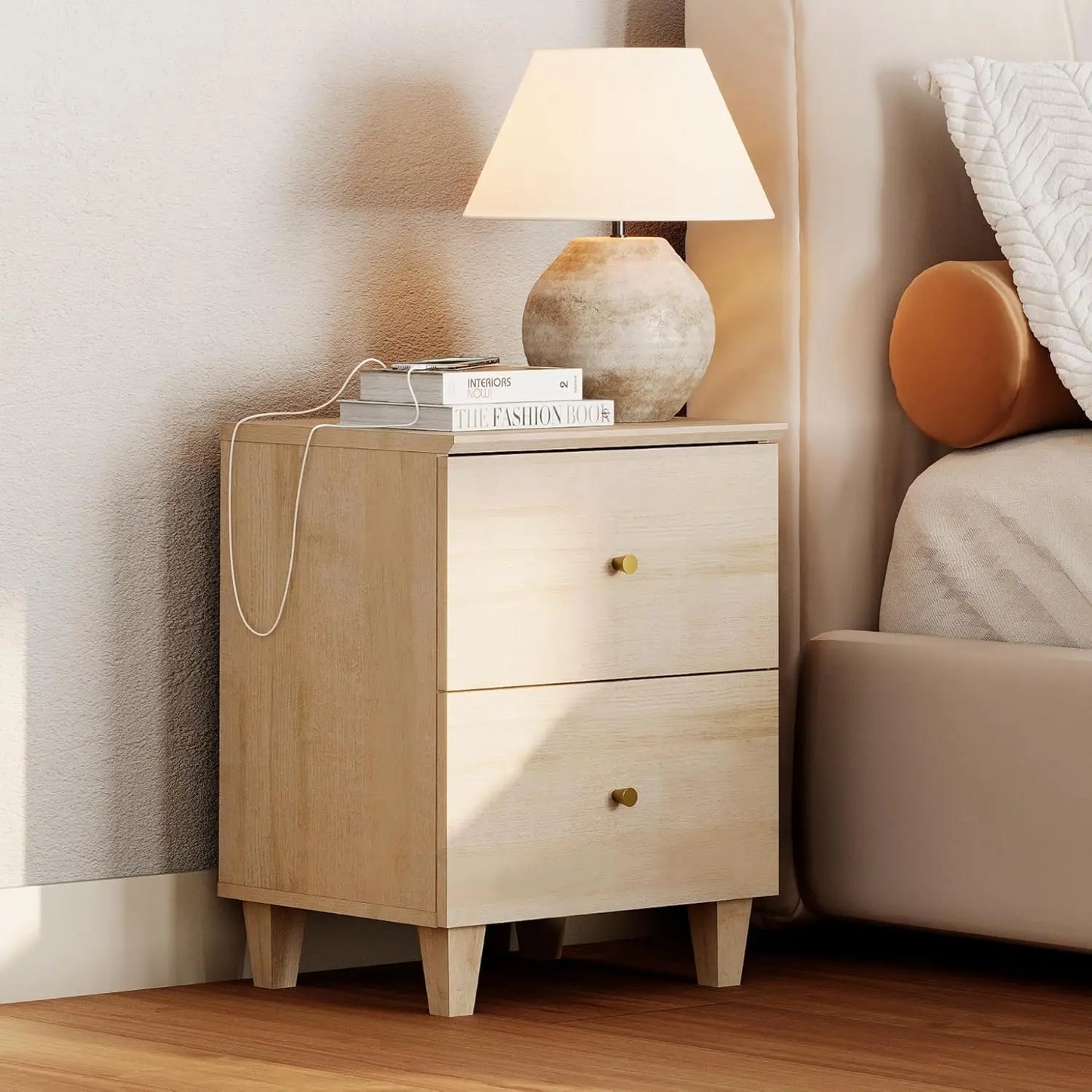 NONED Nightstands With Charging Station And 2 Drawers