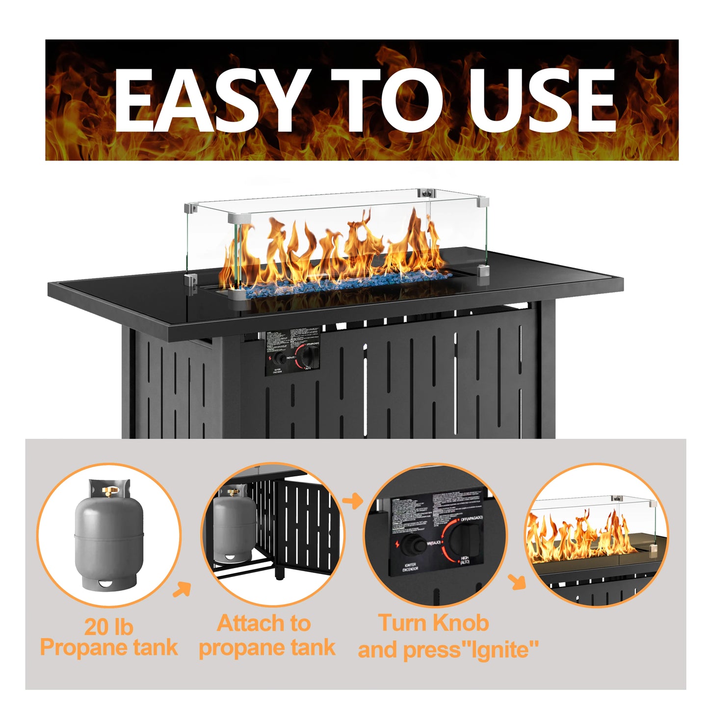 Naga Bahna Gas Fire Pit Table 50000 BTU Outdoor Centerpiece