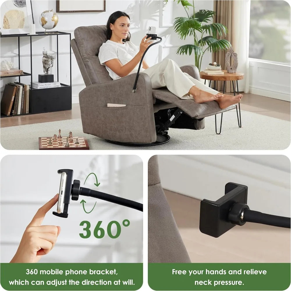 Leather Recliner Chair With Swivel Rocker And Phone Holder