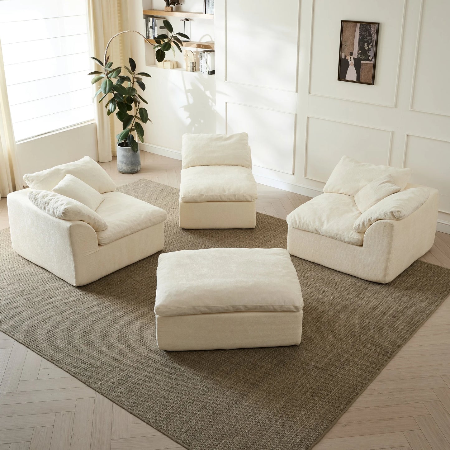 Yeflixvrau Modern Cloud L-Shaped Sectional Sofa With Ottoman