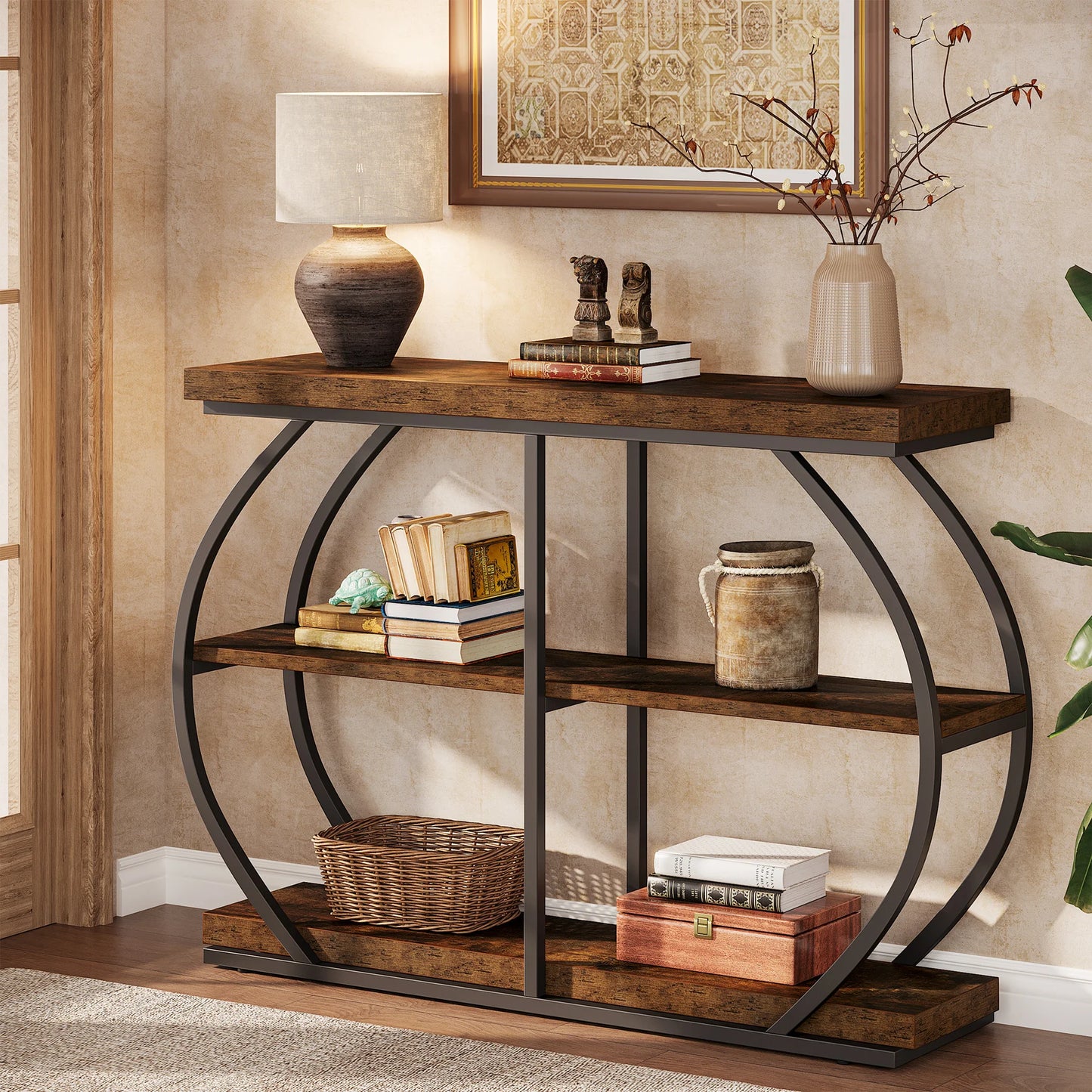 Tribesigns Industrial 3-Tier Console Table With Arched Frame