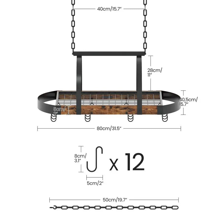 Ceiling Pot Rack With 12 S Hooks For Kitchen Storage