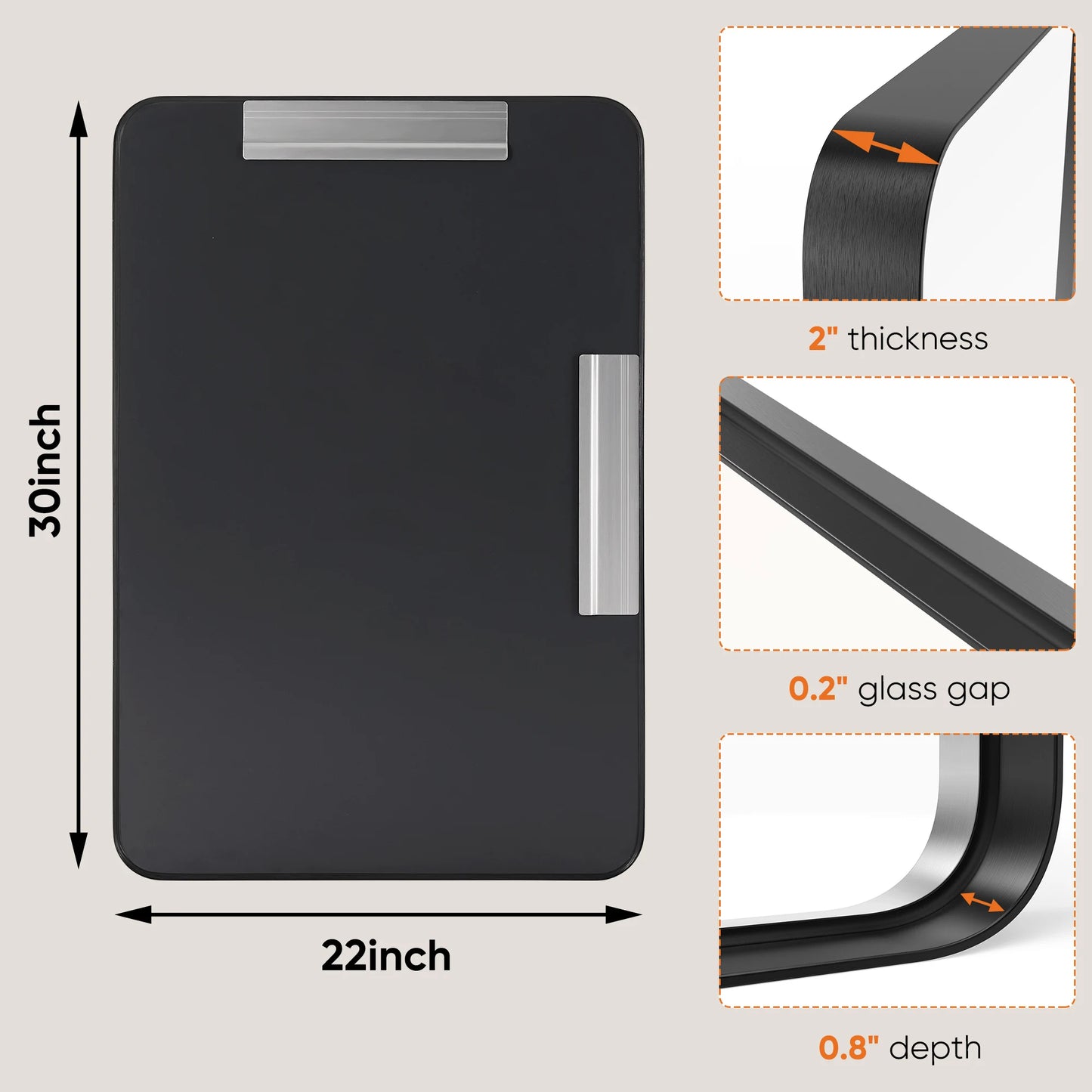 JHK 24x36 Inch Matte Metal Framed Bathroom Wall Mirror Vanity Rectangle Rounded Corner Tempered Glass Mirror Clear Reflection