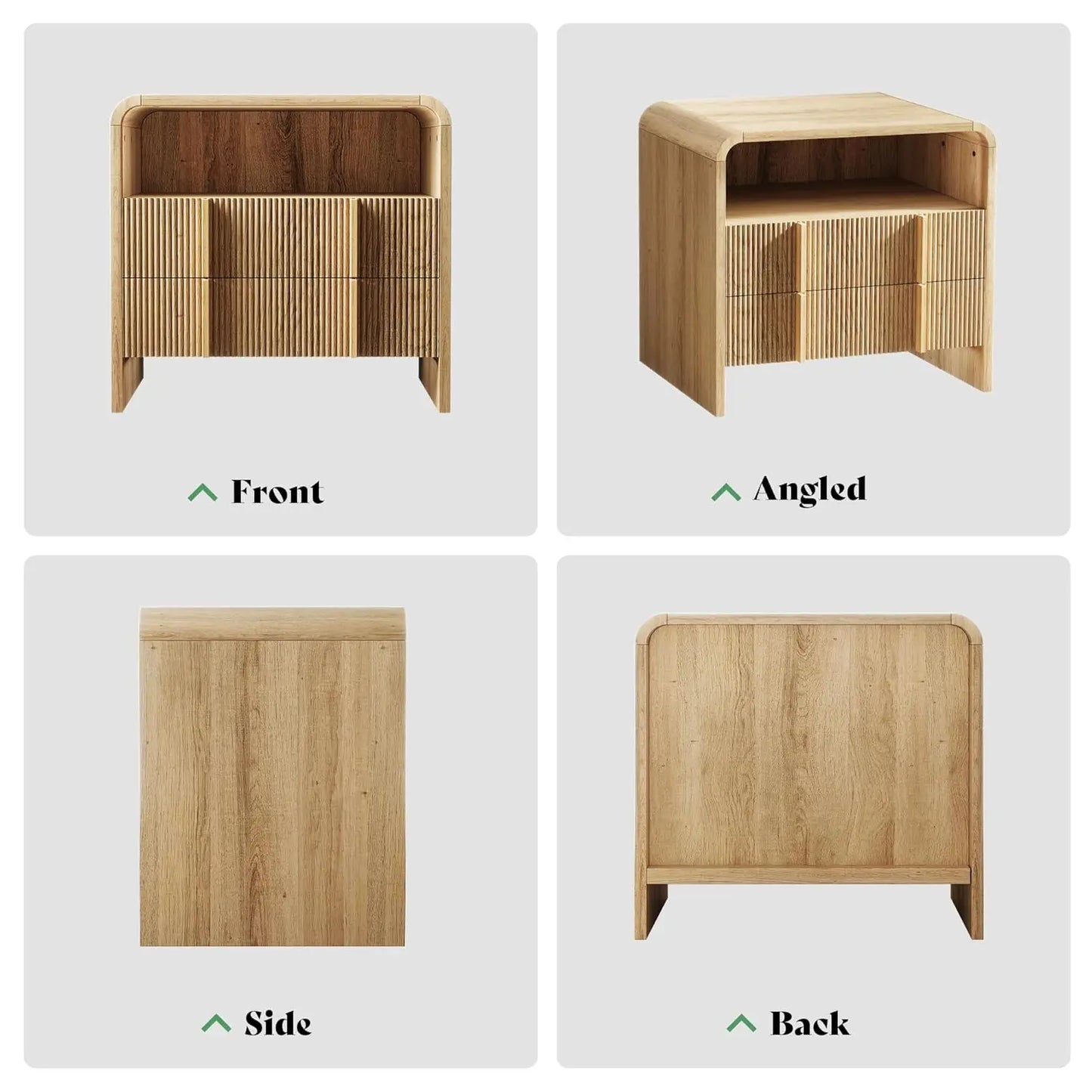 Fluted Front Nightstand With Storage Drawers And Open Shelf