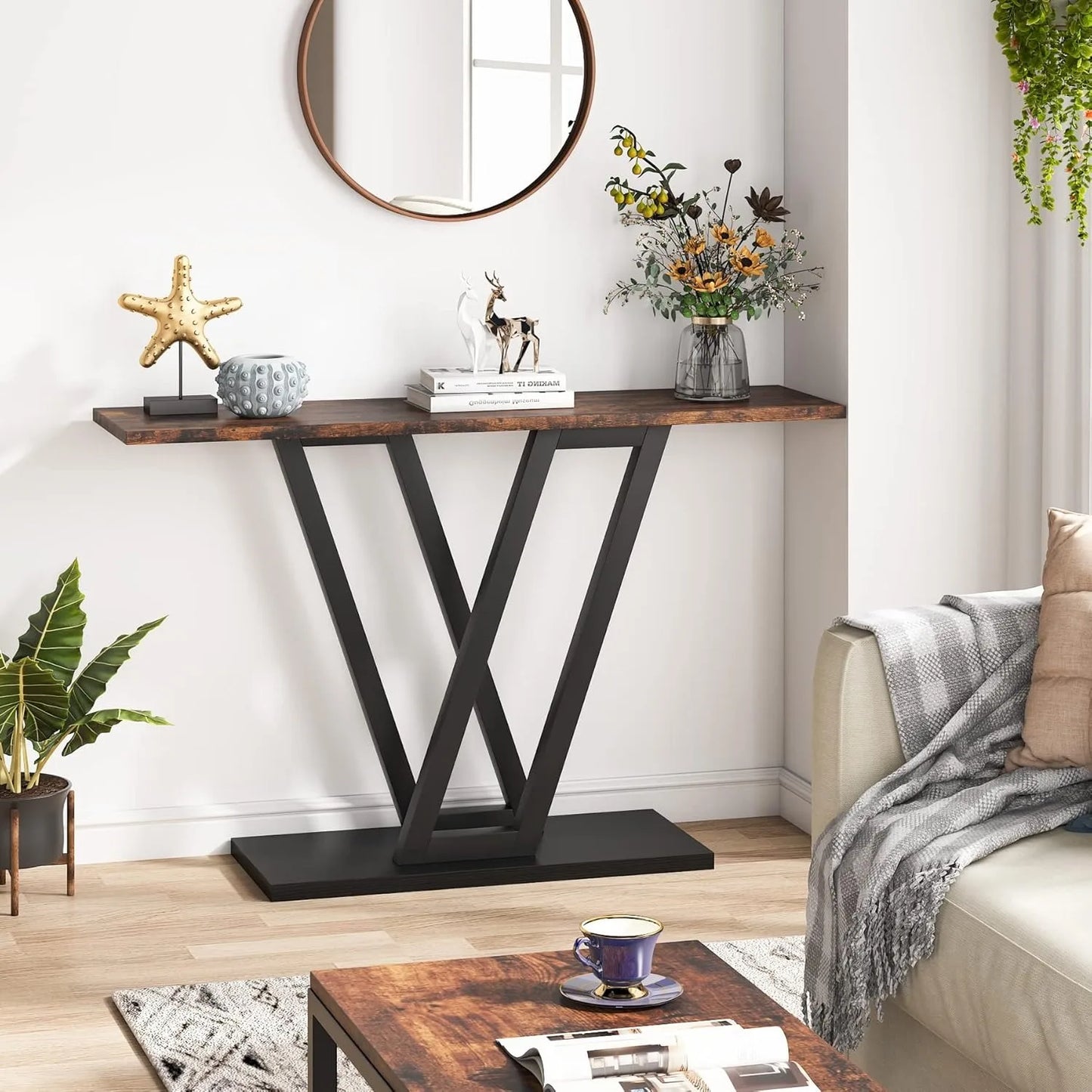 LITTLE TREE Industrial Console Table Hallway Entryway Sofa Table