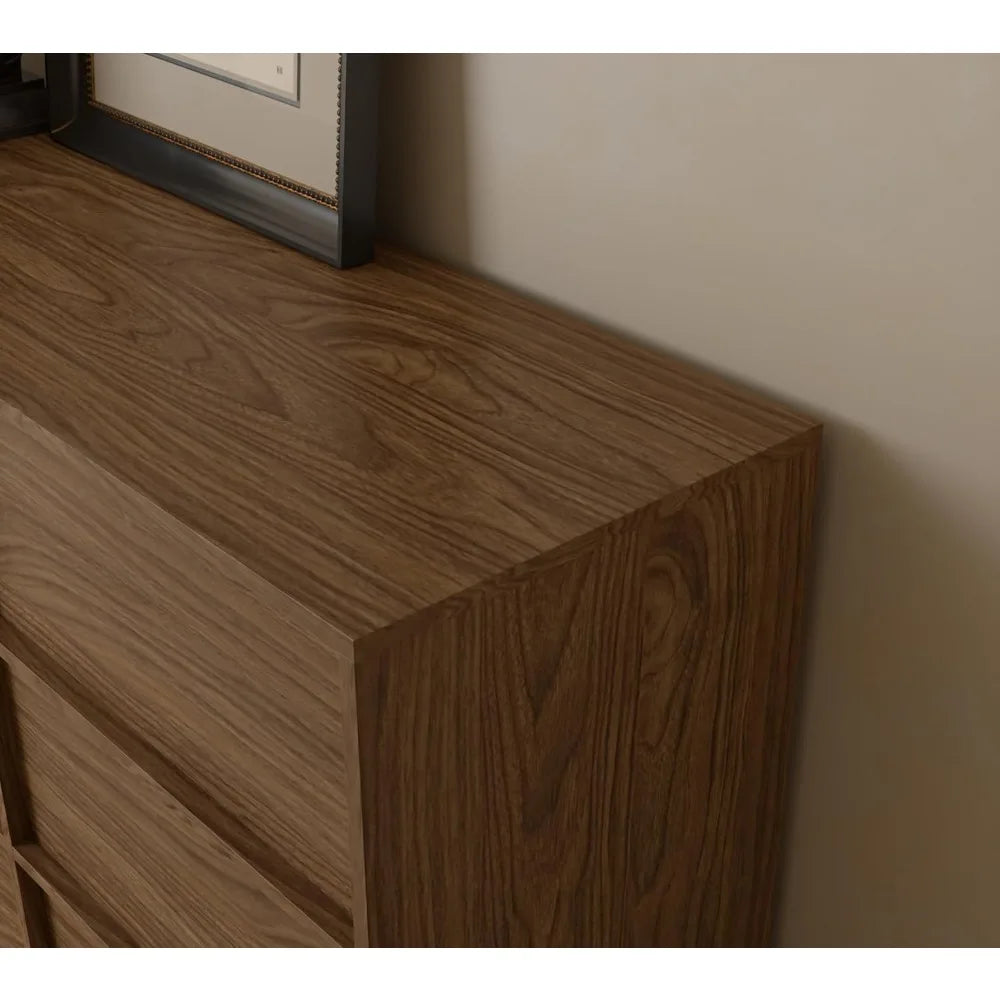 Walnut 9 Drawer Dresser For Bedroom Modern Wooden Storage Chest