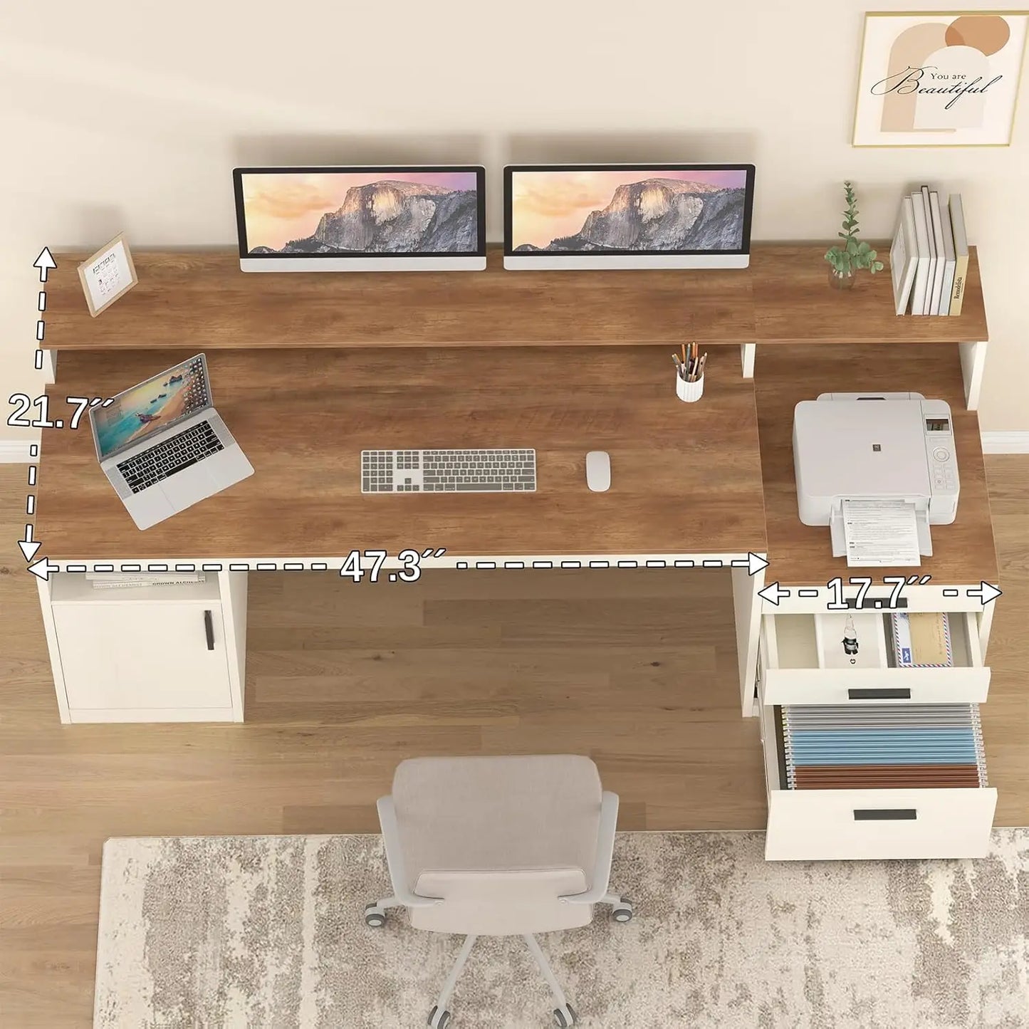 NONEDesk Executive Computer Desk With File Drawer And Cabinet