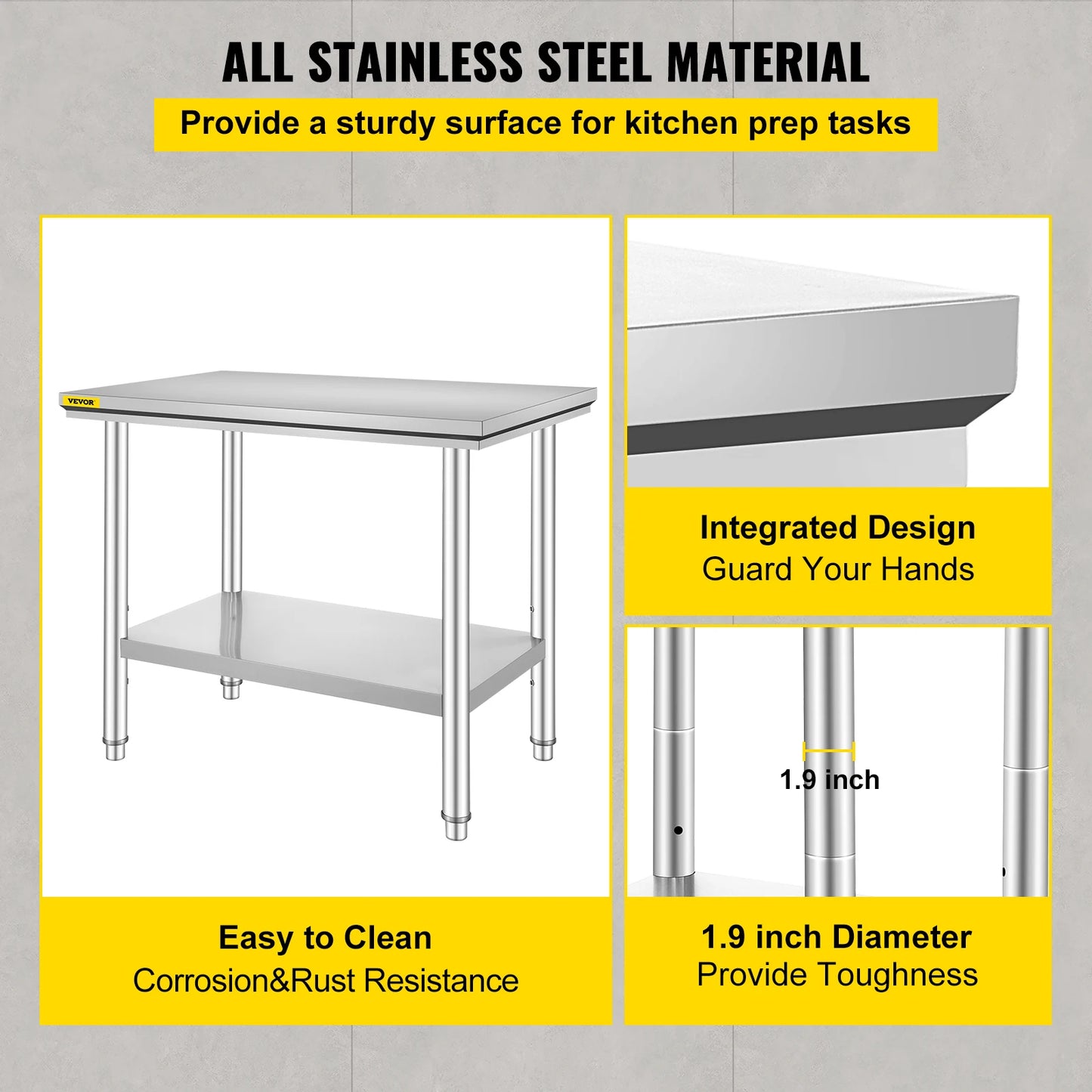 Hygienic Stainless Steel Work Table With Undershelf