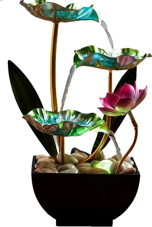 Waterfall Tabletop Fountain With LED Lights For Home Office Decor