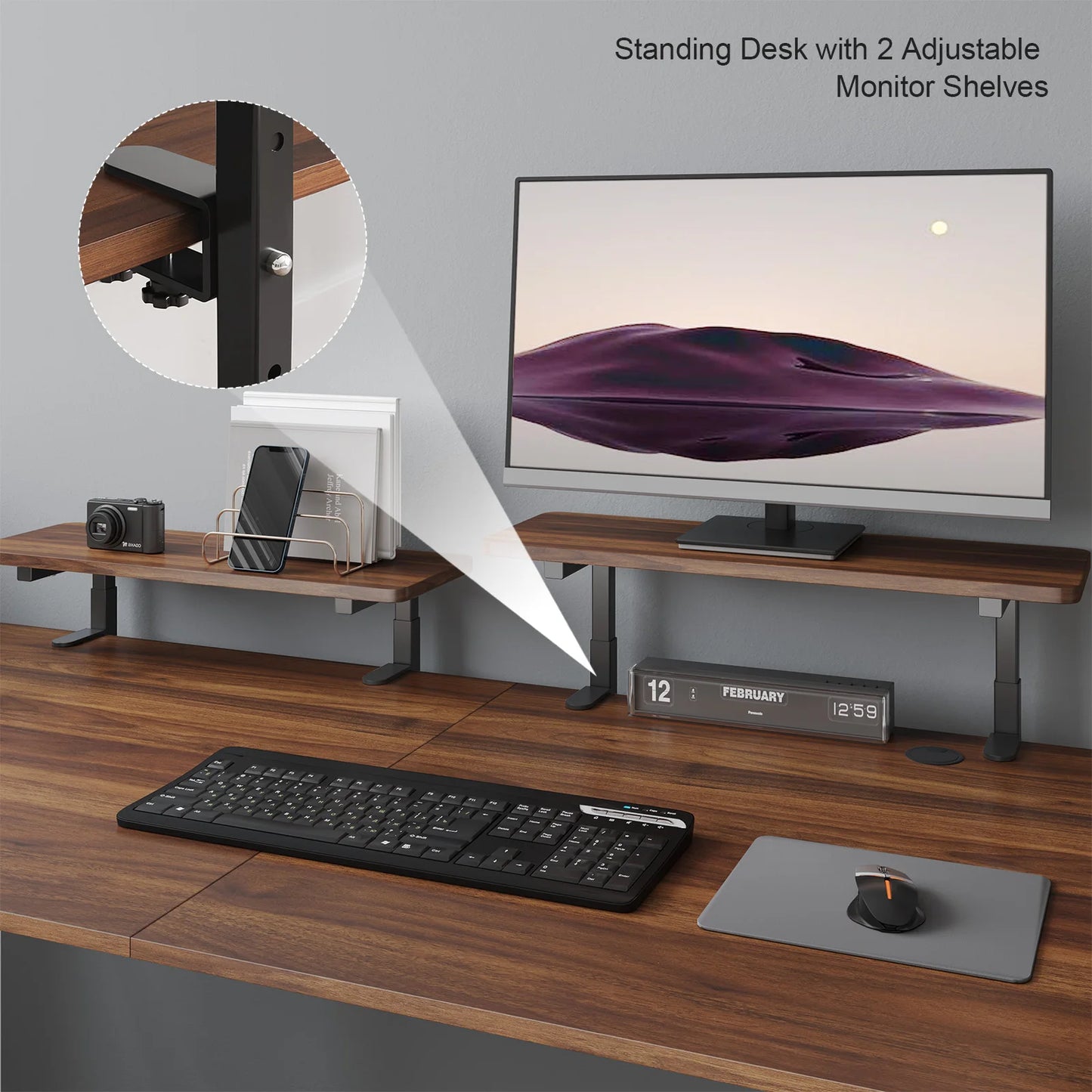 ONBRILL Standing Desk Electric Height Adjustable With Monitor Shelves