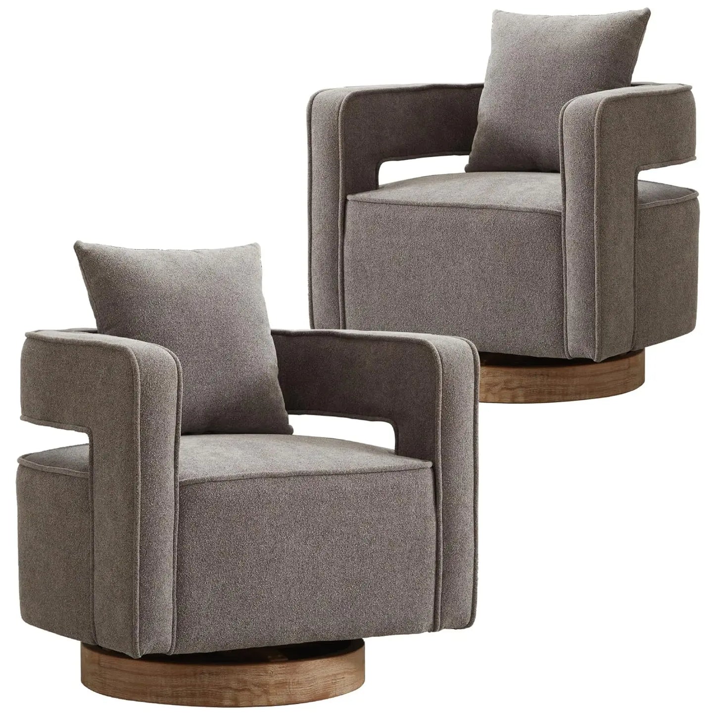 Upholstered Open Back Linen Barrel Chairs Set of 2 for Living Room