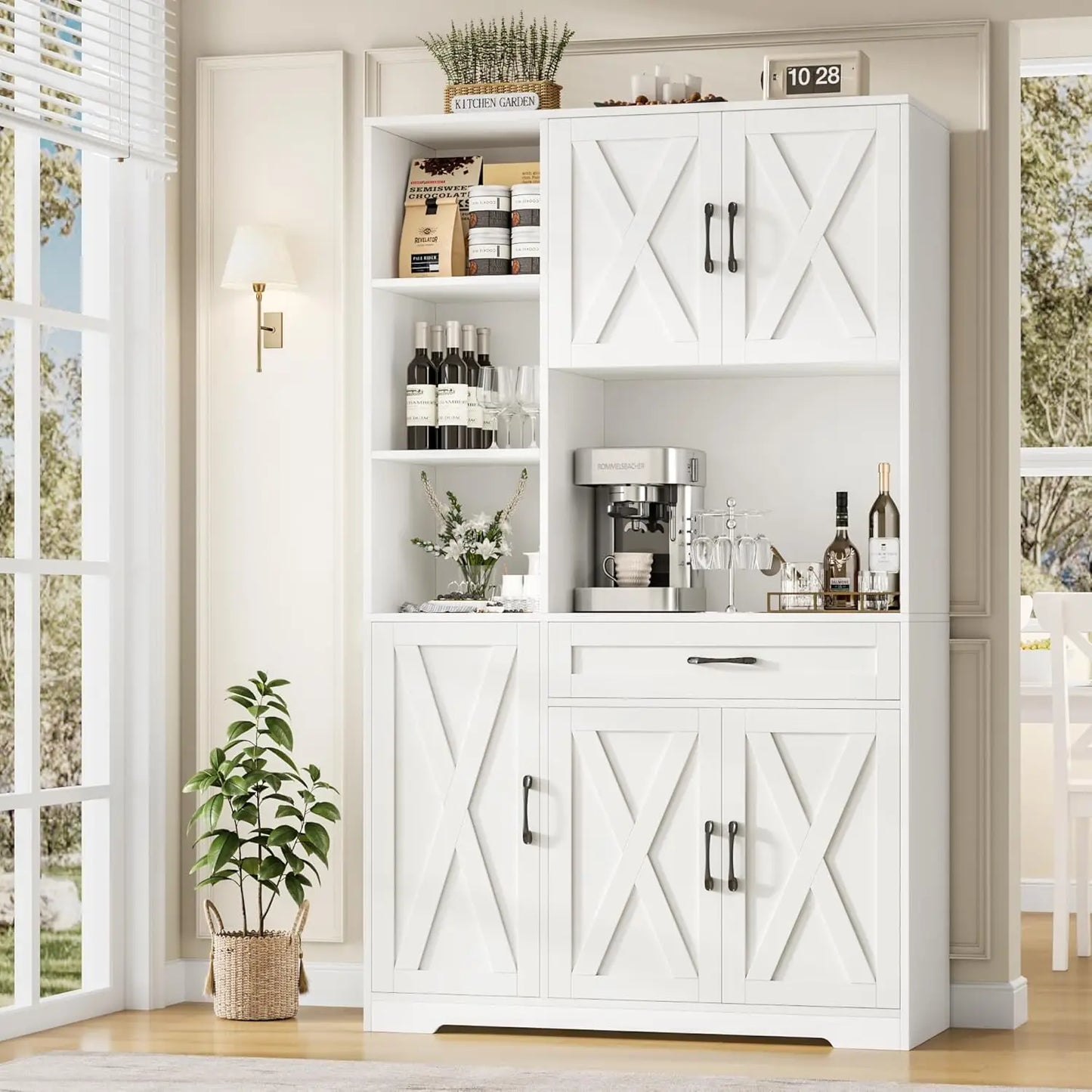 Farmhouse Pantry Cabinet With Barn Doors Microwave Stand Kitchen