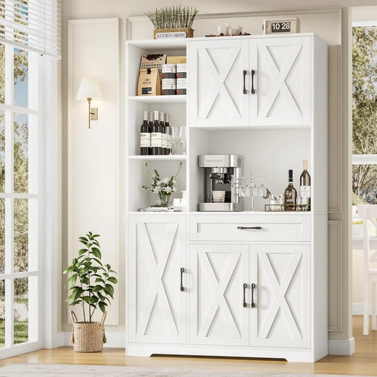 Farmhouse Pantry Cabinet With Barn Doors Microwave Stand Kitchen