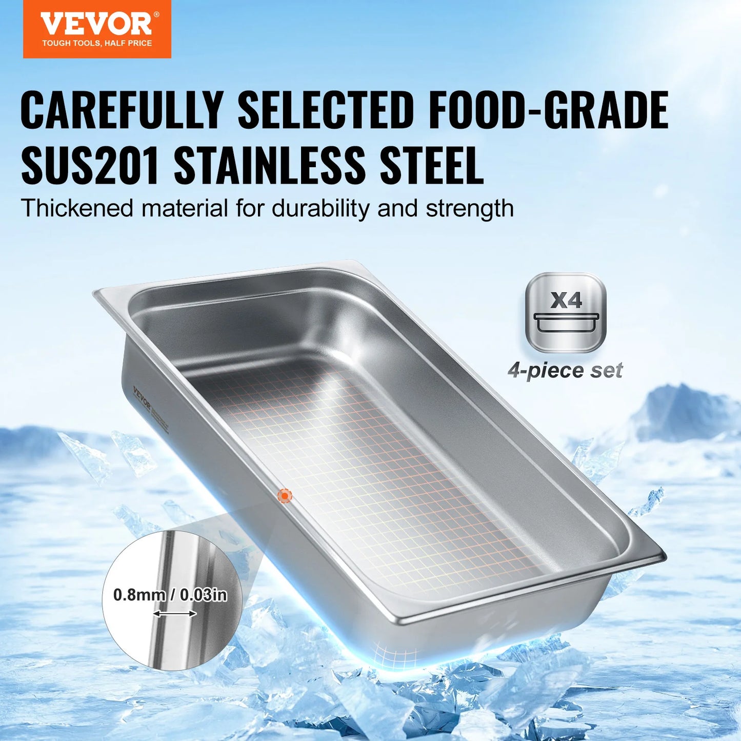 SucceBuy 4 Pack Stainless Steel Steam Table Pans With Lids