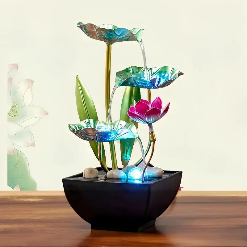 Waterfall Tabletop Fountain With LED Lights For Home Office Decor