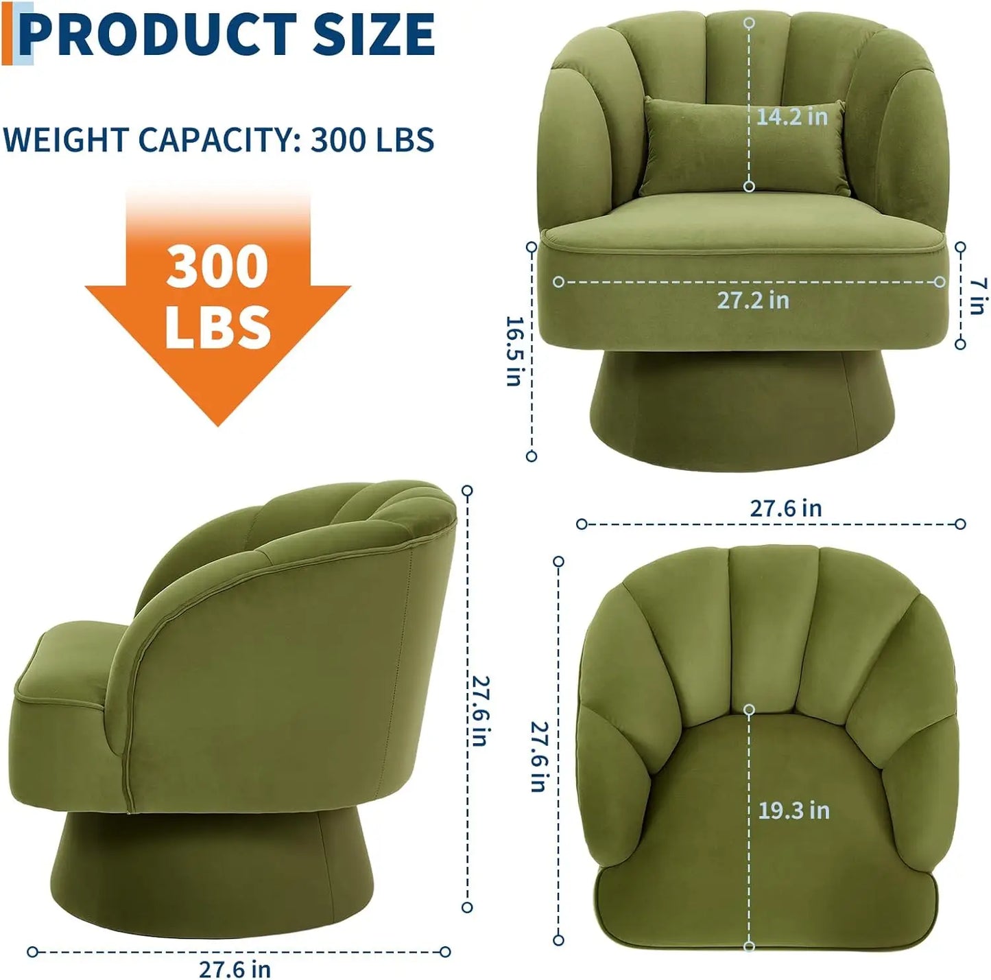 HiMISS Ultra-Plush 360 Swivel Accent Chair Velvet Upholstered