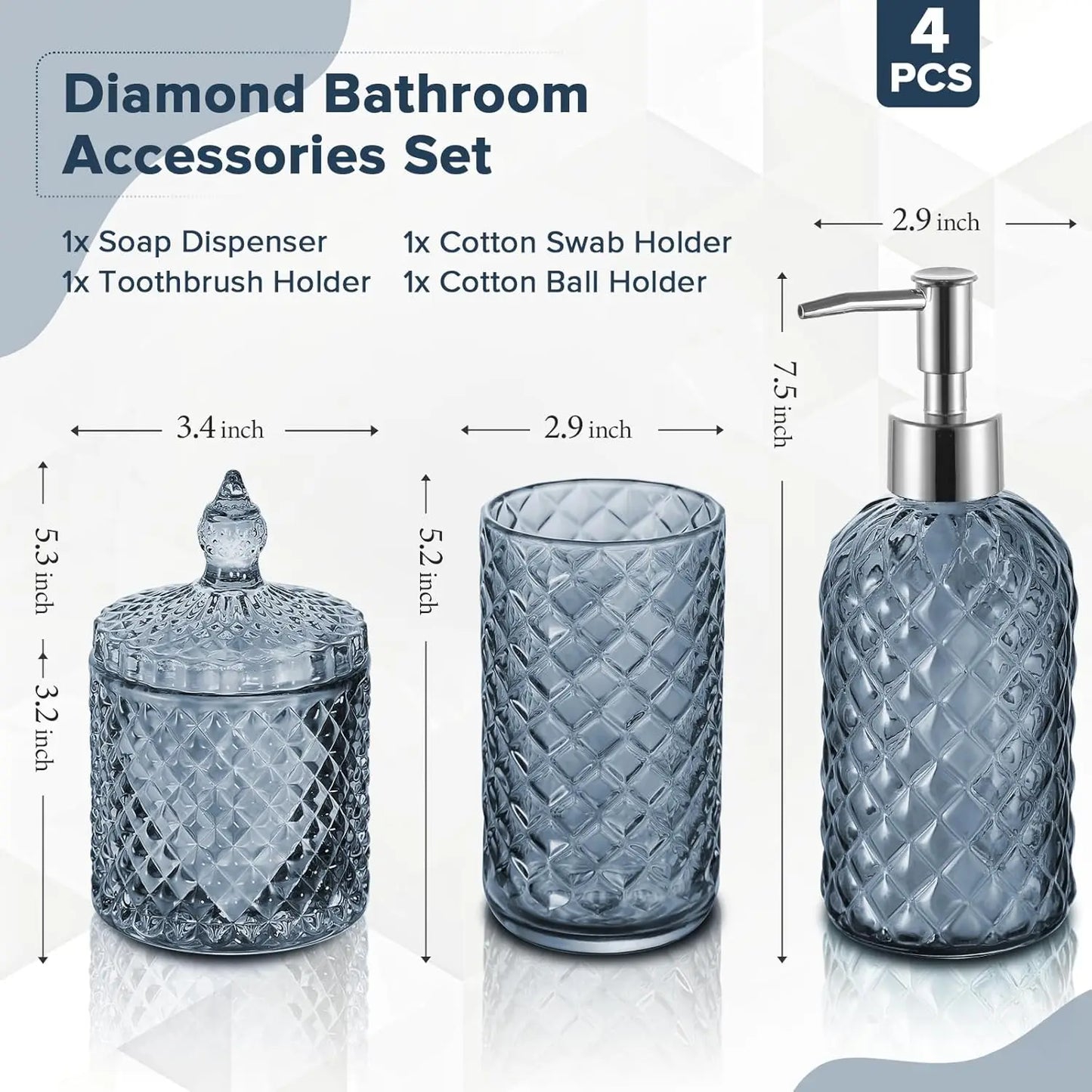 Pattern Bathroom Accessory Set Soap Dispenser Toothbrush Holder Q Tip Jar