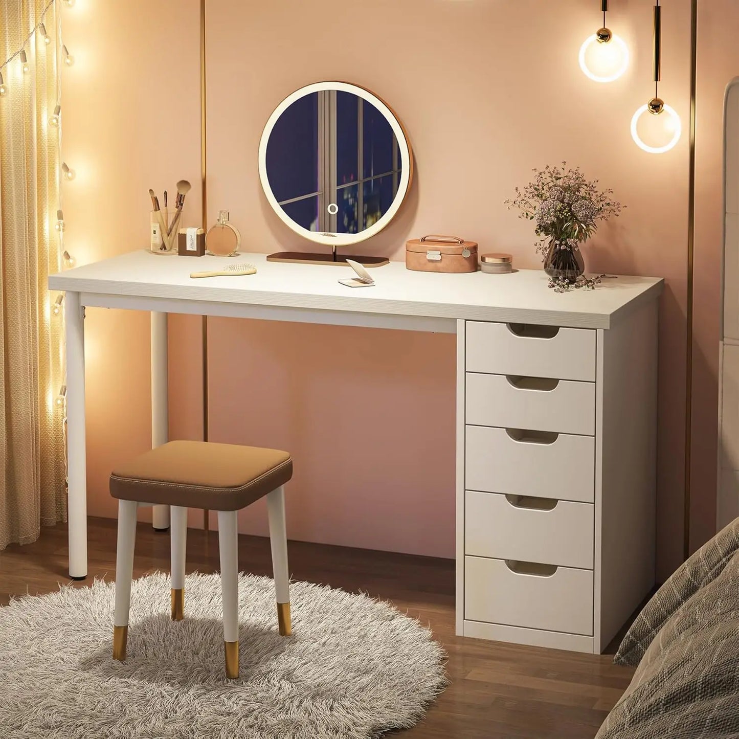 Vanity Desk With 3 Drawers Dressing Table For Bedroom Wood