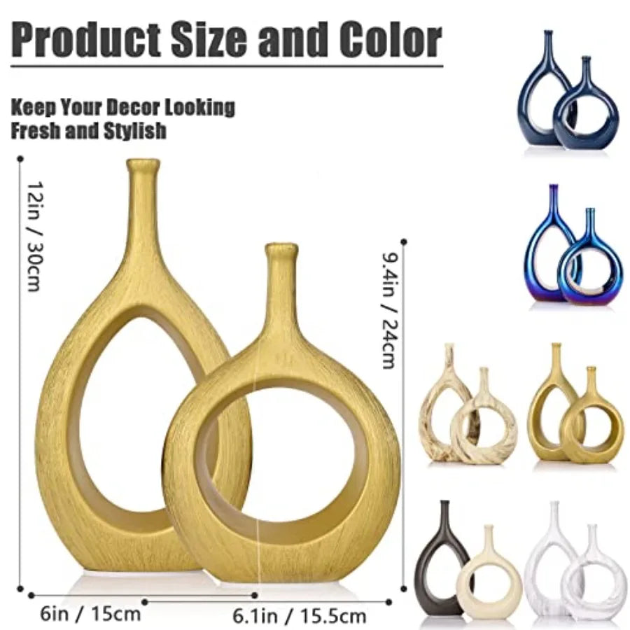 Ceramic Vase Set Modern Hollow Circle Vases For Home Decor
