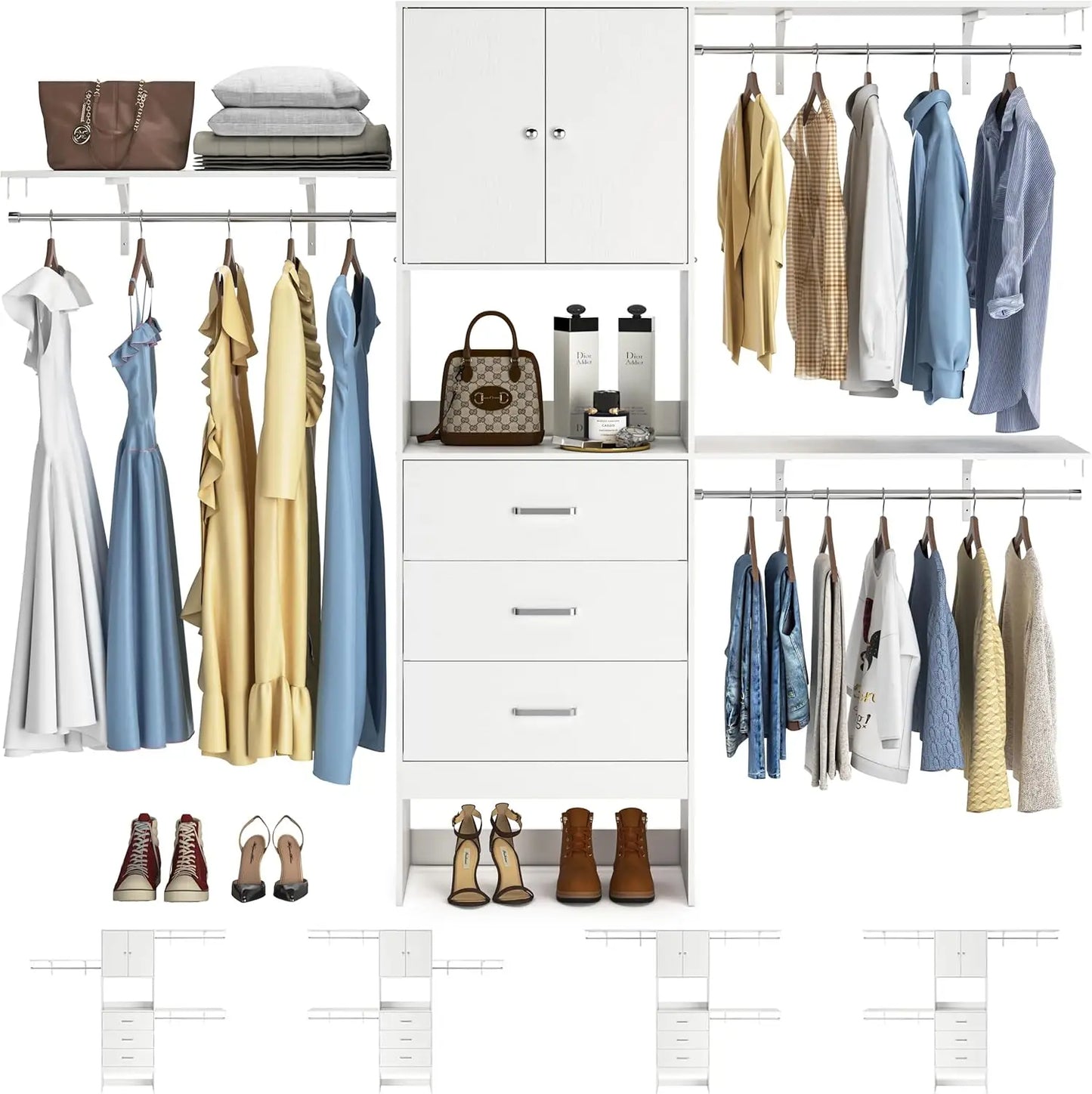 Aheaplus Walk In Closet System With Doors And Shelving Towers 3 Wood Drawers