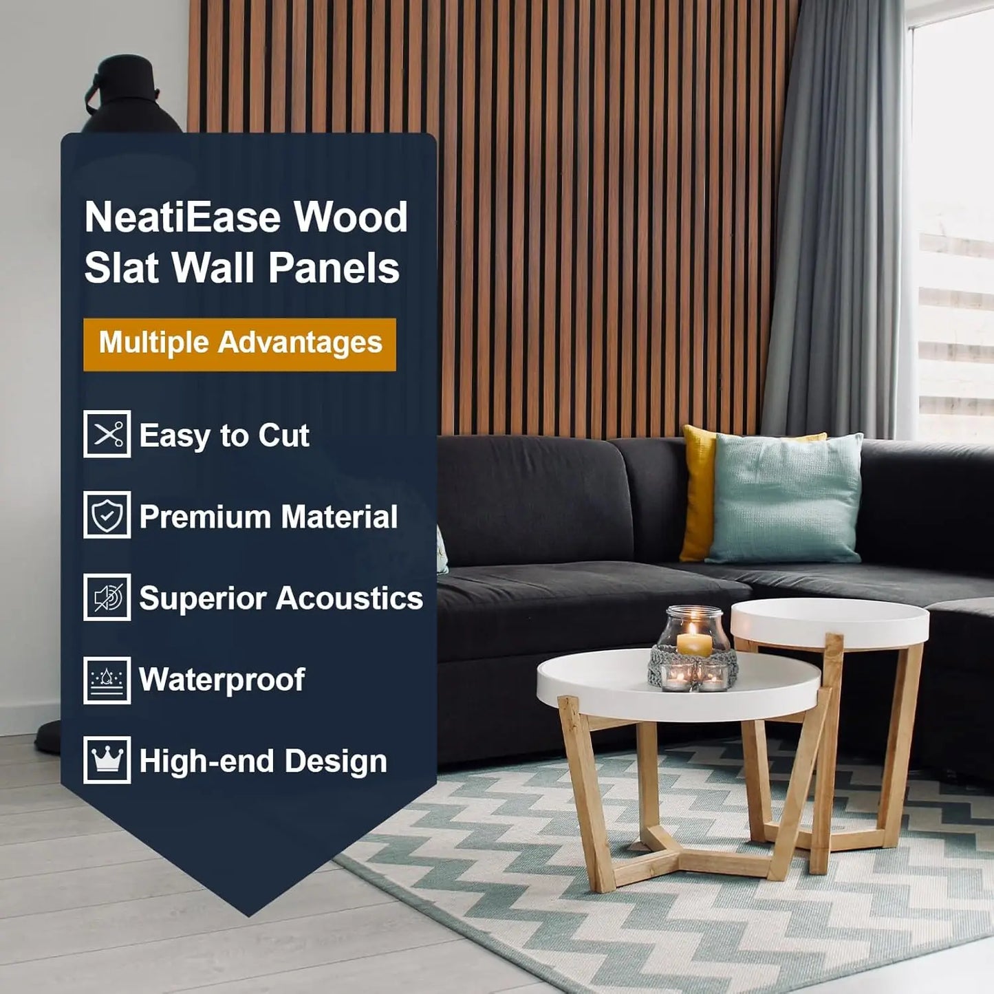 4 Piece Wood Slat Wall Panels Teak Acoustic Noise Cancelling