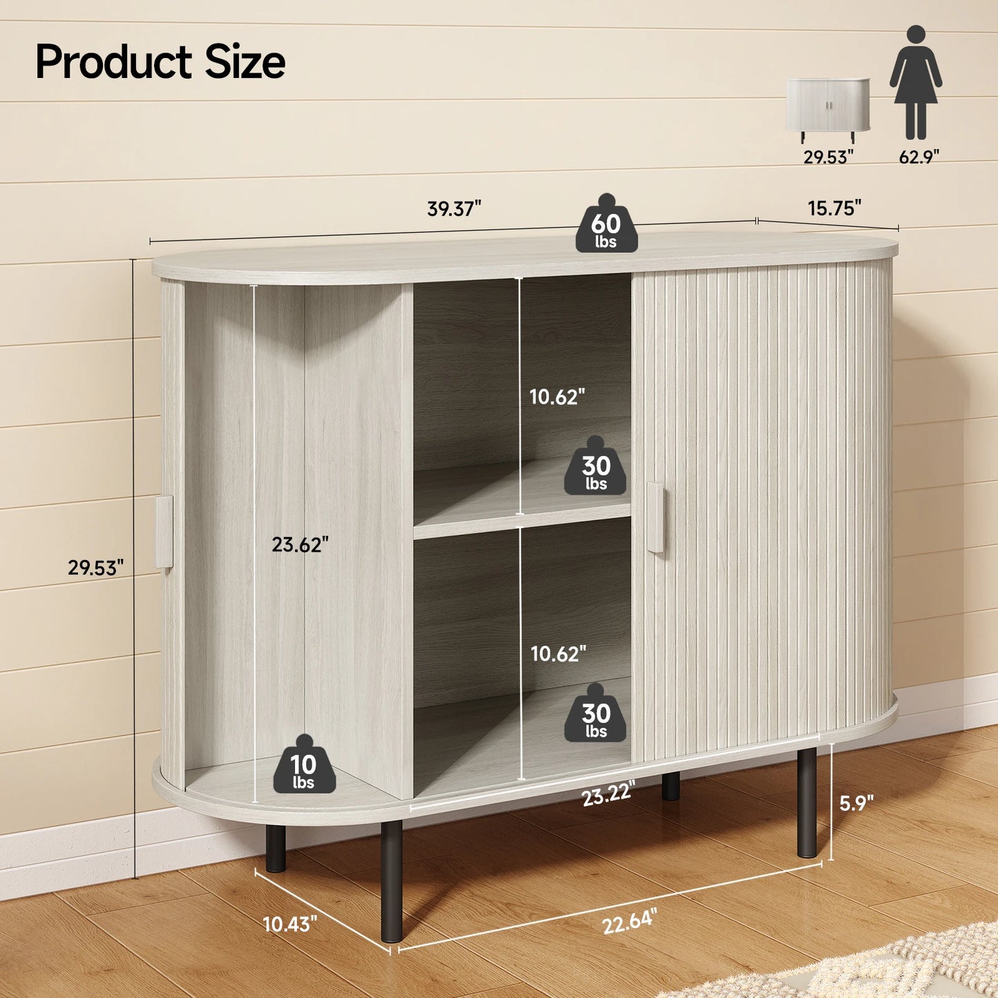 ONBRILL Sideboard Buffet Cabinet With Sliding Door And Adjustable Shelves