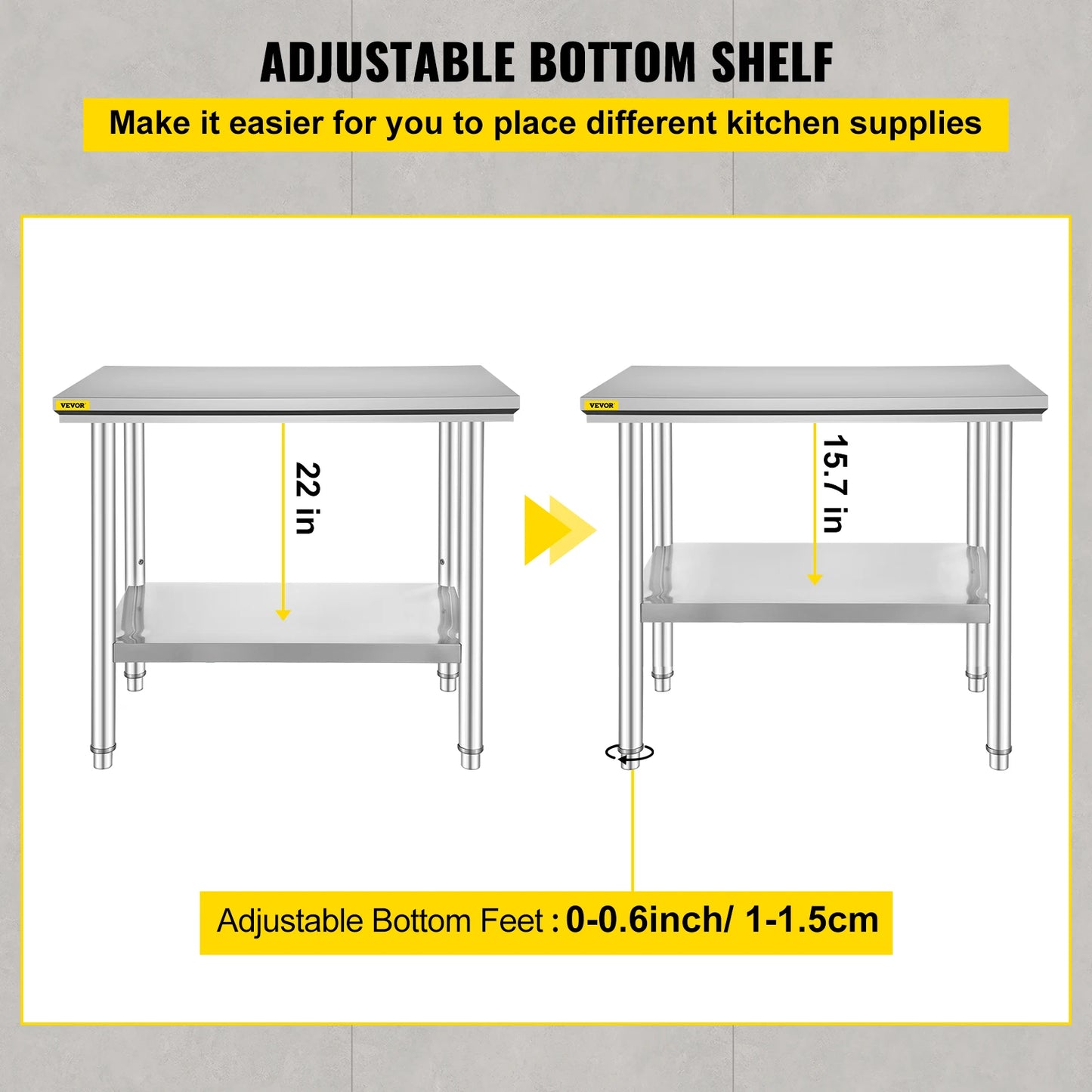 Hygienic Stainless Steel Work Table With Undershelf