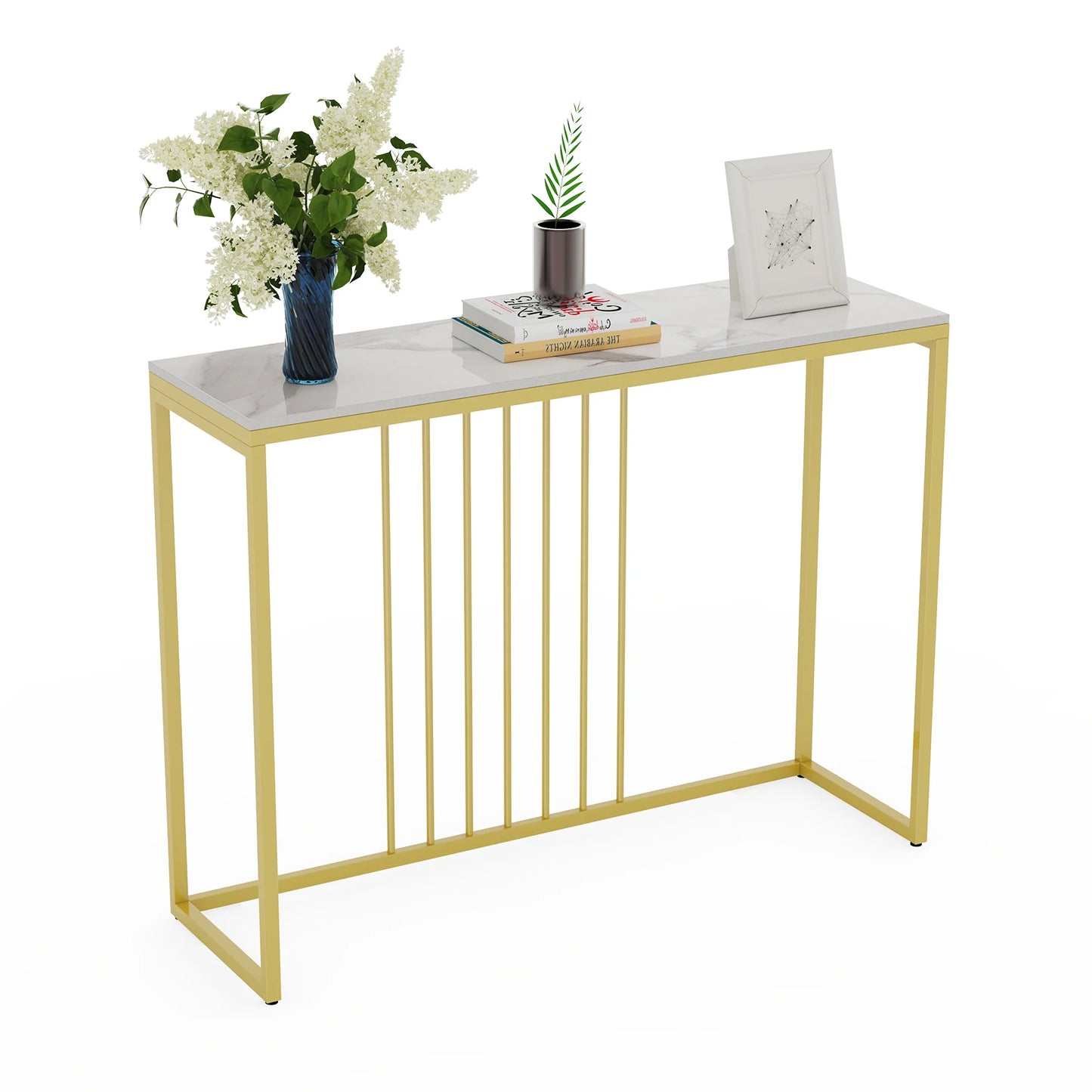 BINGOPAW Modern Marble Console Table With Gold Metal Frame