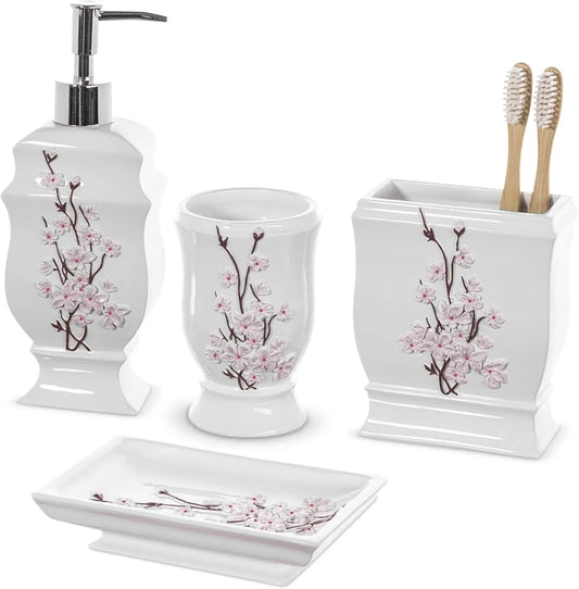 Cherry Blossom 4 Piece Bathroom Accessories Set