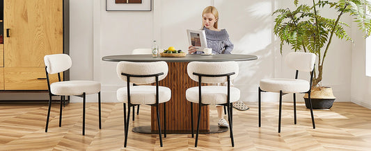 JHK Ergonomic Round Dining Chairs Set Of 2 Plush Fabric With Metal Legs