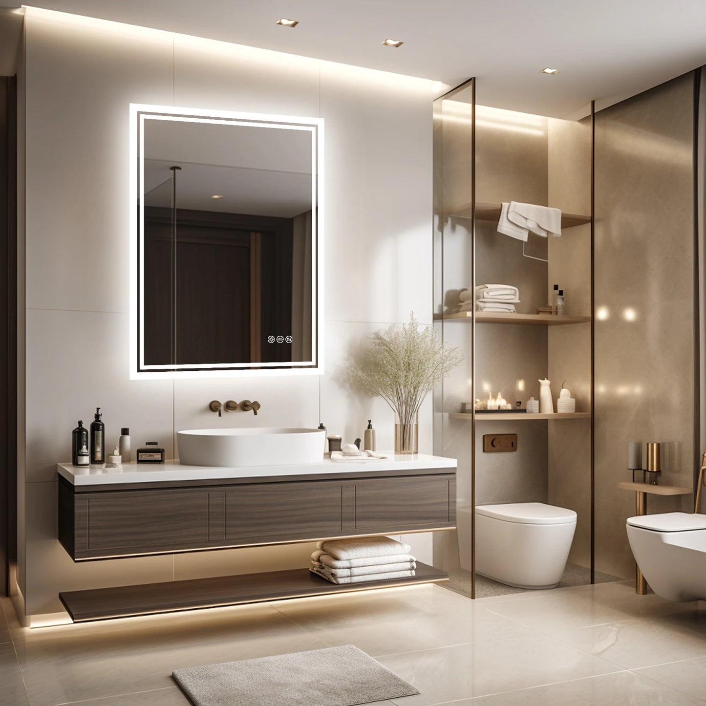 Wisfor LED Backlit Mirror Vanity With Anti Fog Dimmable Lights CRI 90 Waterproof
