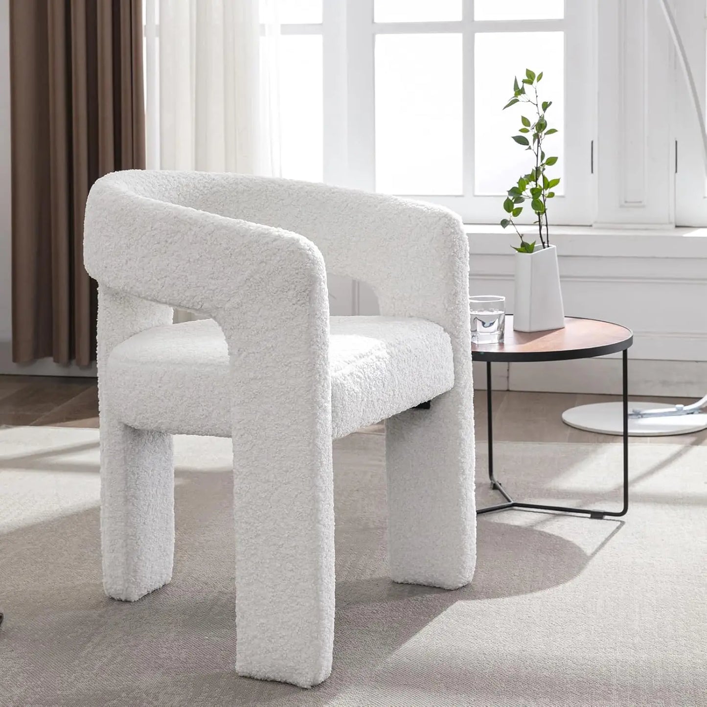 Barrel Dining Chair Upholstered Faux Leather Armchair For Living Room