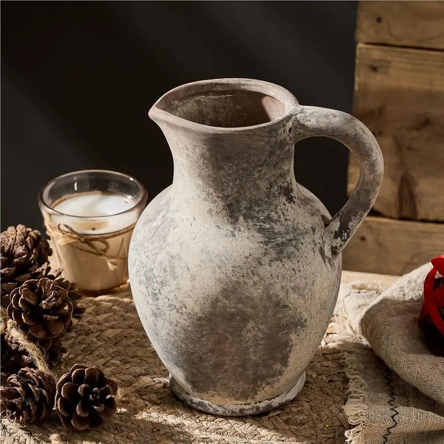 Ceramic Rustic Farmhouse Vase With Handle For Home Decor