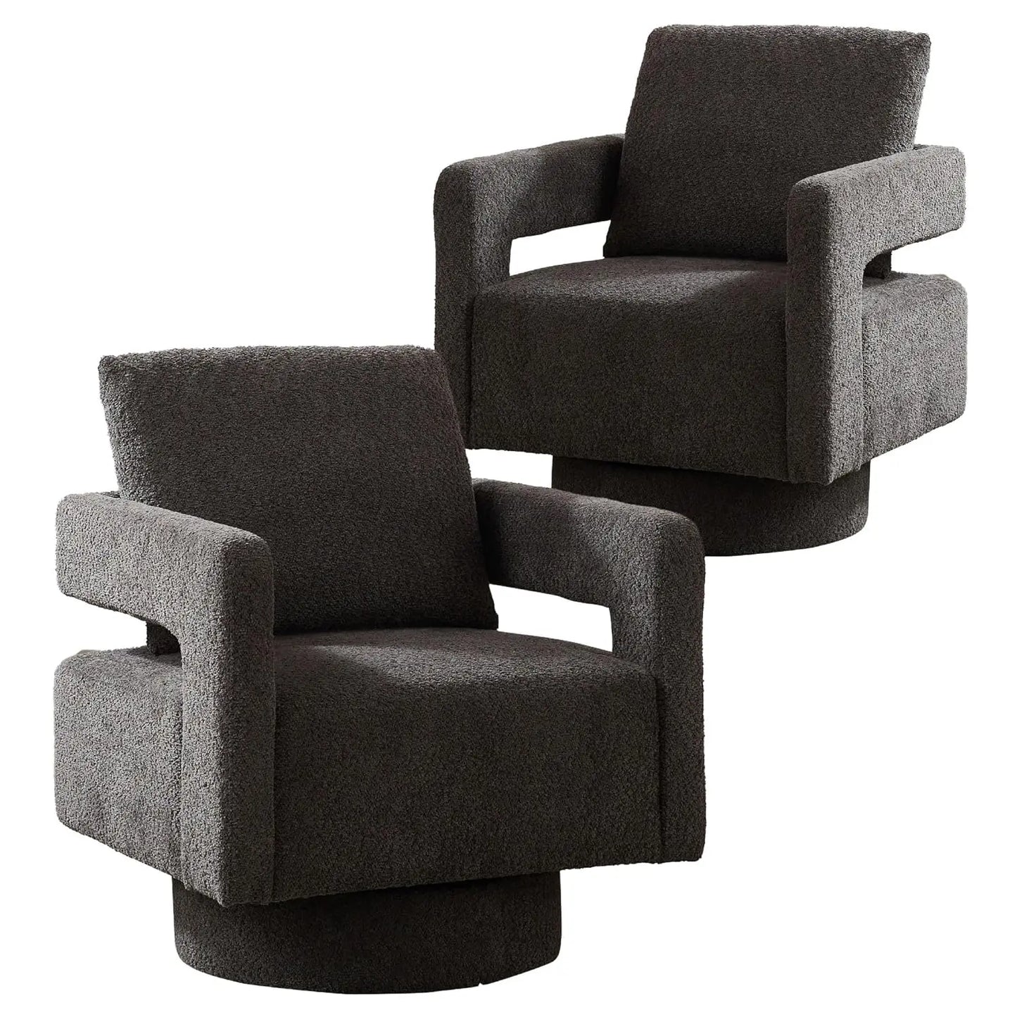 Upholstered Open Back Linen Barrel Chairs Set of 2 for Living Room