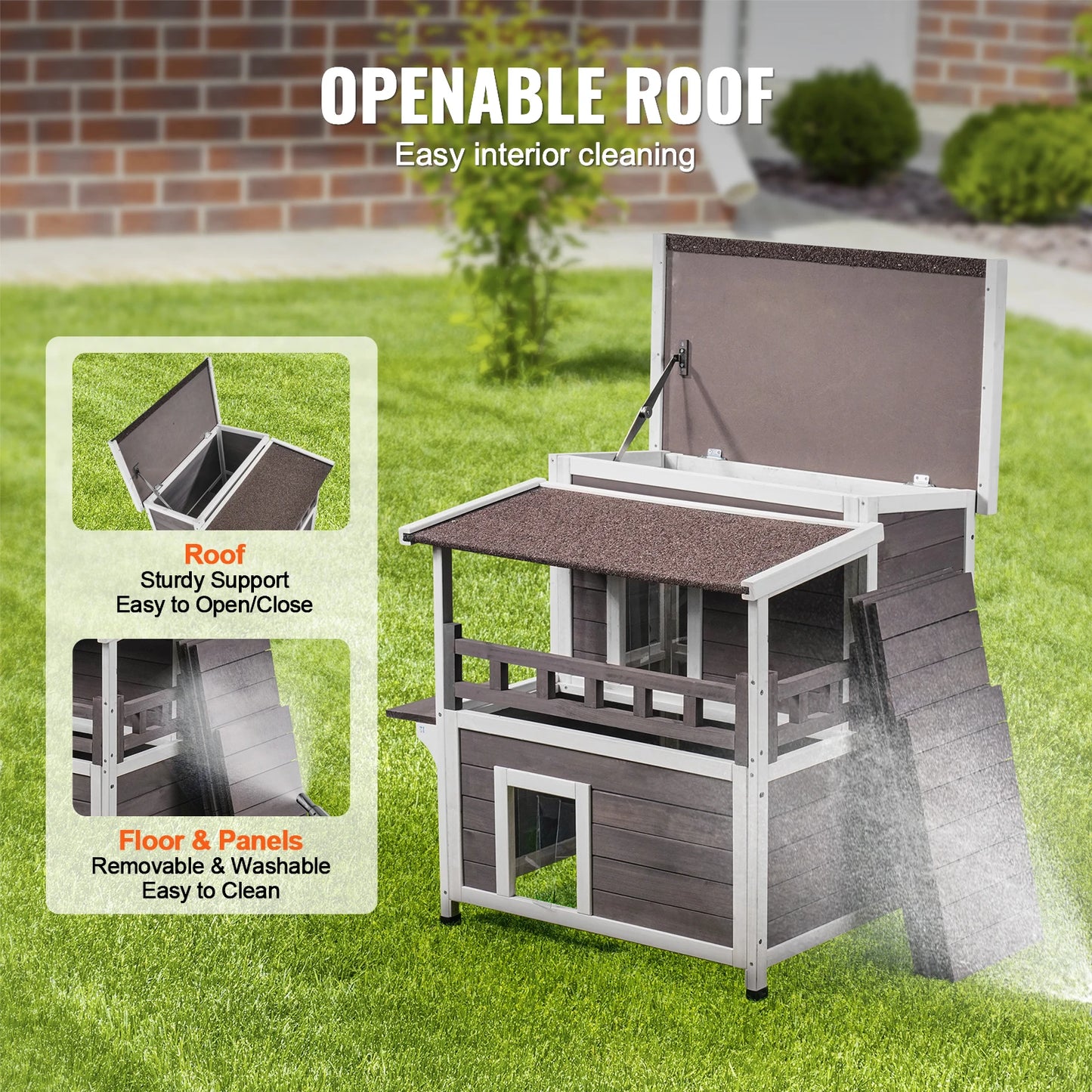SucceBuy Outdoor Cat House Weatherproof Double Story Wooden Shelter