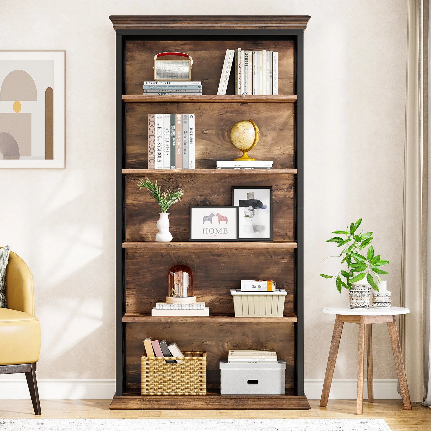 Tribesigns 5 Tier Floor Bookcase Industrial Wood Shelves