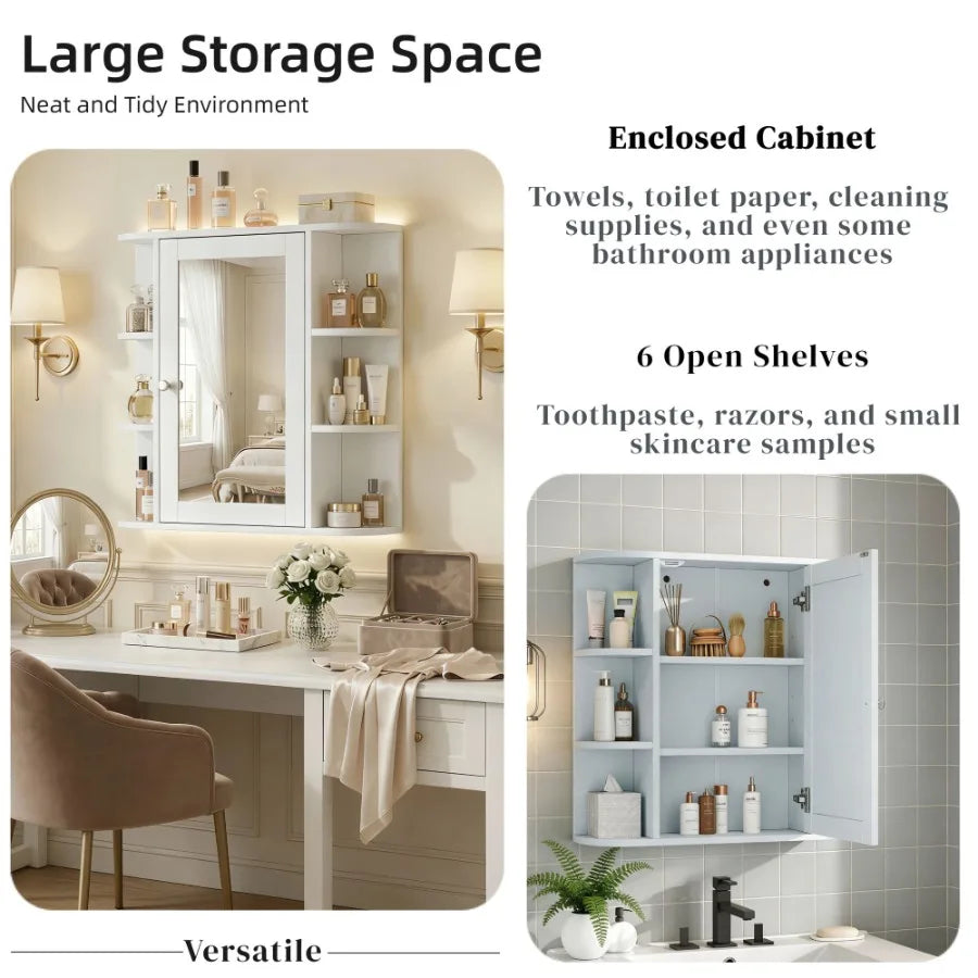 Bathroom Wall Storage Cabinet With Mirror And Adjustable Wood Shelf