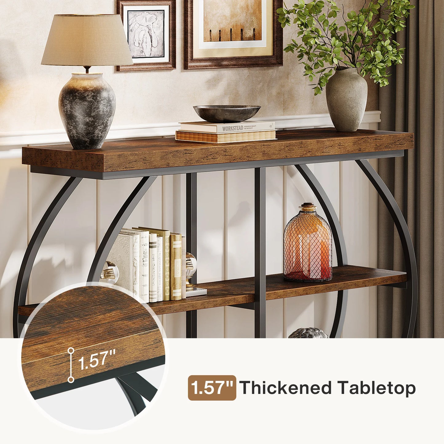 Tribesigns Industrial 3-Tier Console Table With Arched Frame