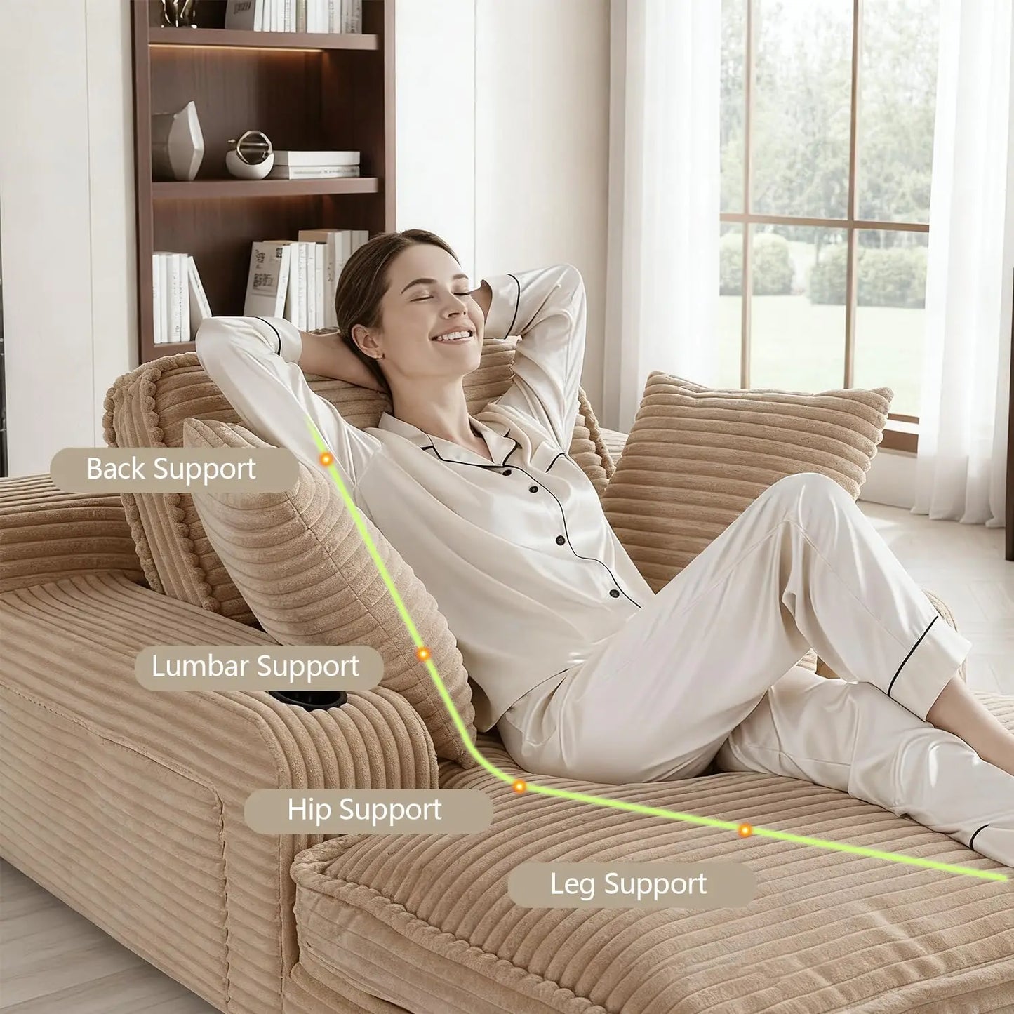 HUANZHUANG Chaise Lounge Chair With Pillows And Cup Holders