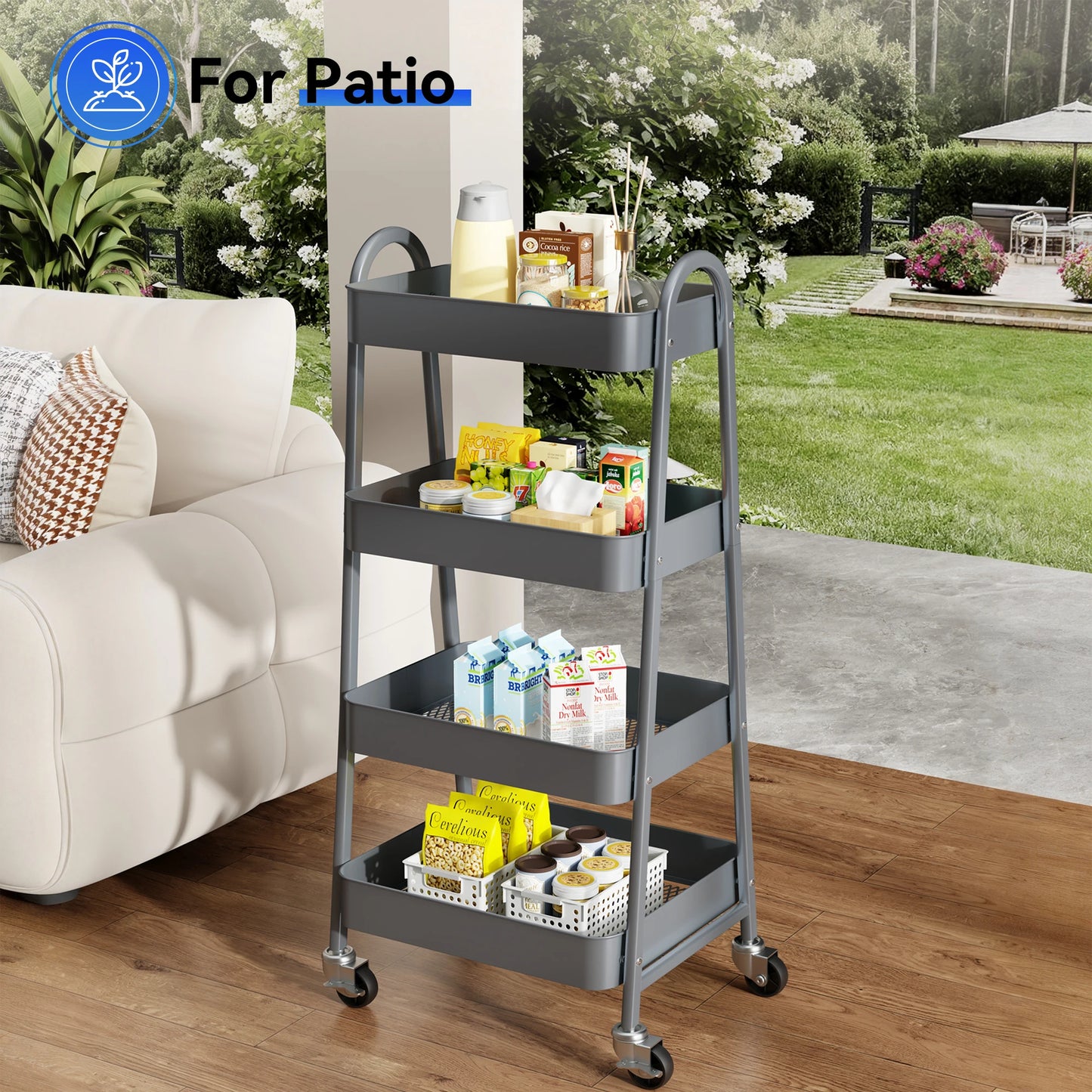 JHK 4 Tier Metal Kitchen Storage Cart With Lockable Wheels