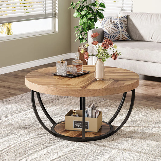 Tribesigns Industrial 2-Tier Coffee Table With Storage Shelves Wooden