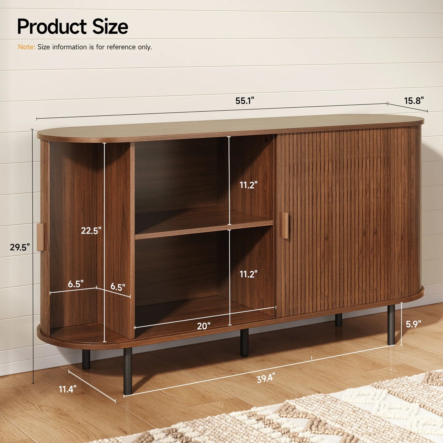 ONBRILL Sideboard Buffet Cabinet With Sliding Door And Adjustable Shelves