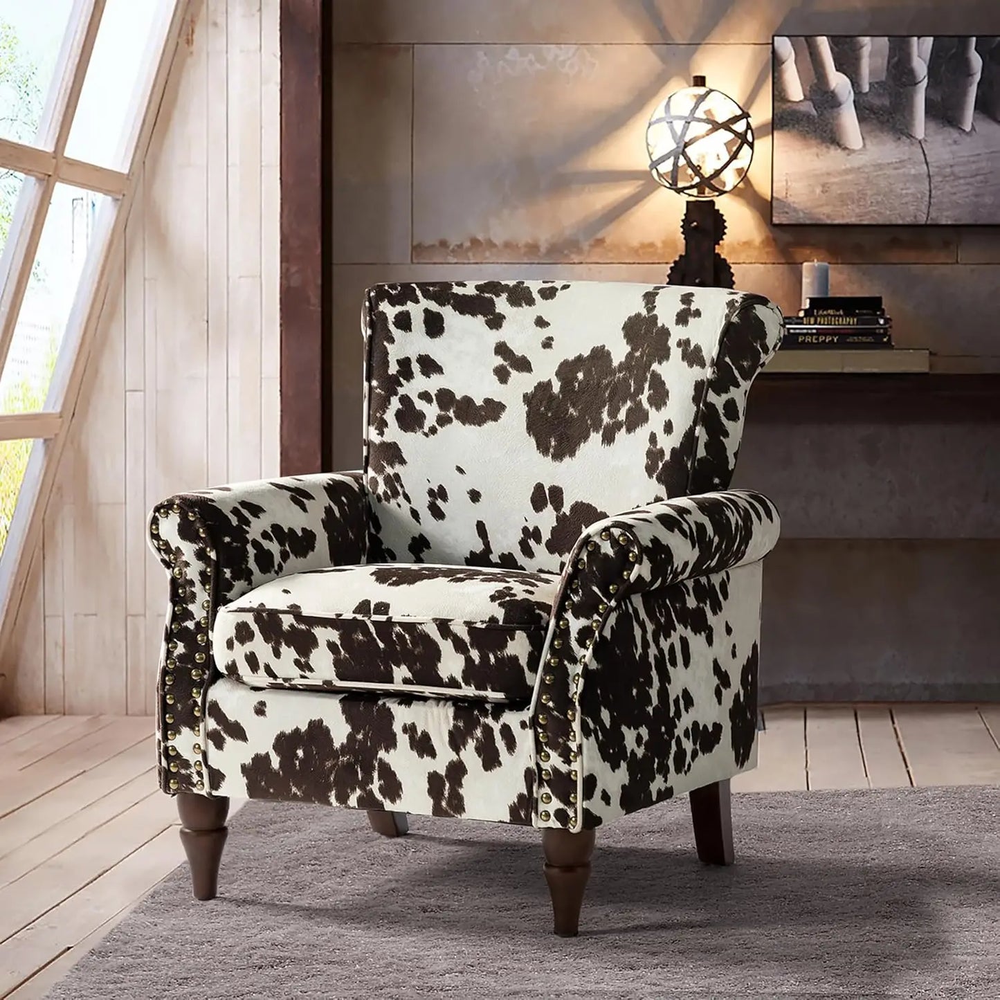 Wingback Accent Chair With Wood Legs And Nailhead Trim
