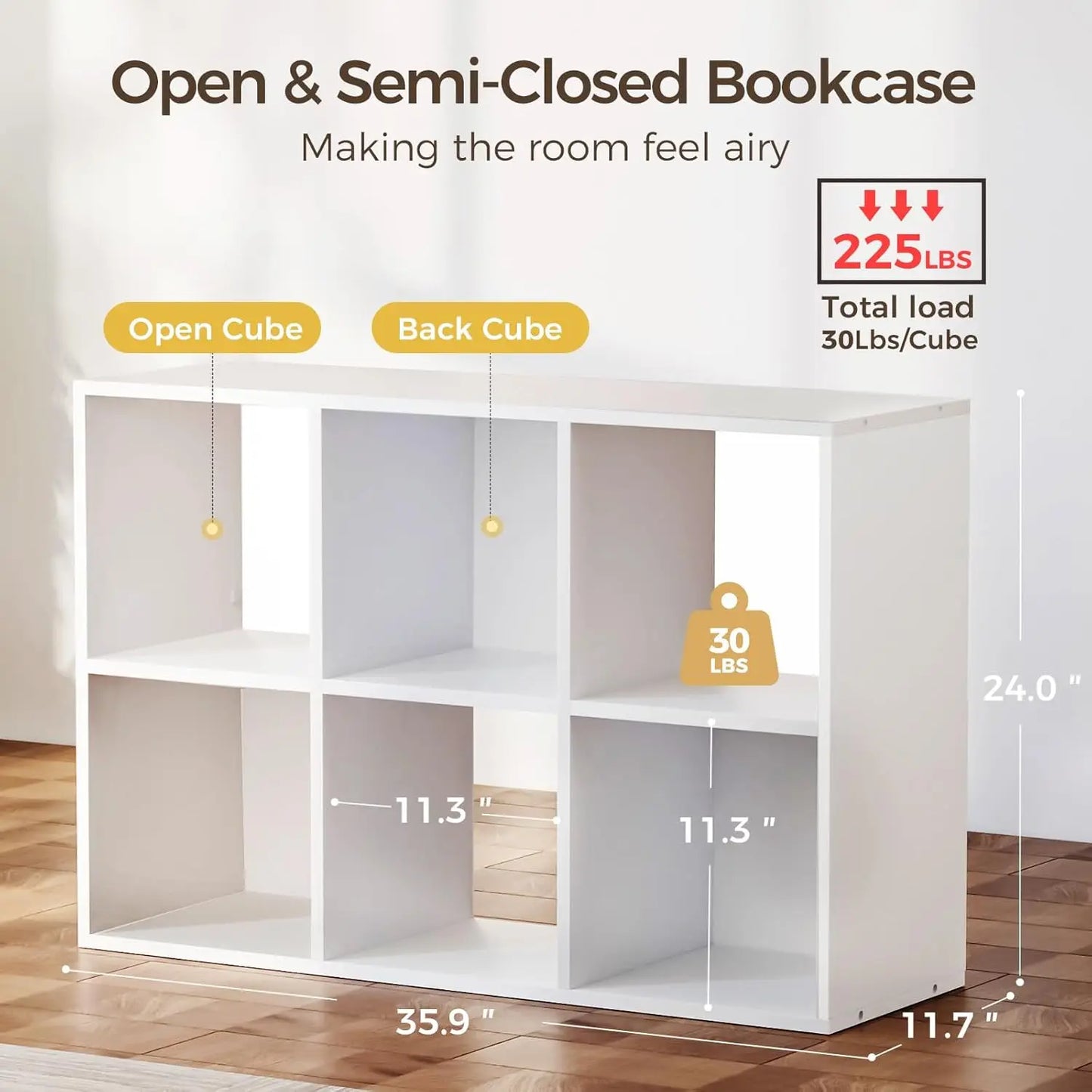 Six Cube Wood Storage Shelf With Removable Panels For Home Office Use
