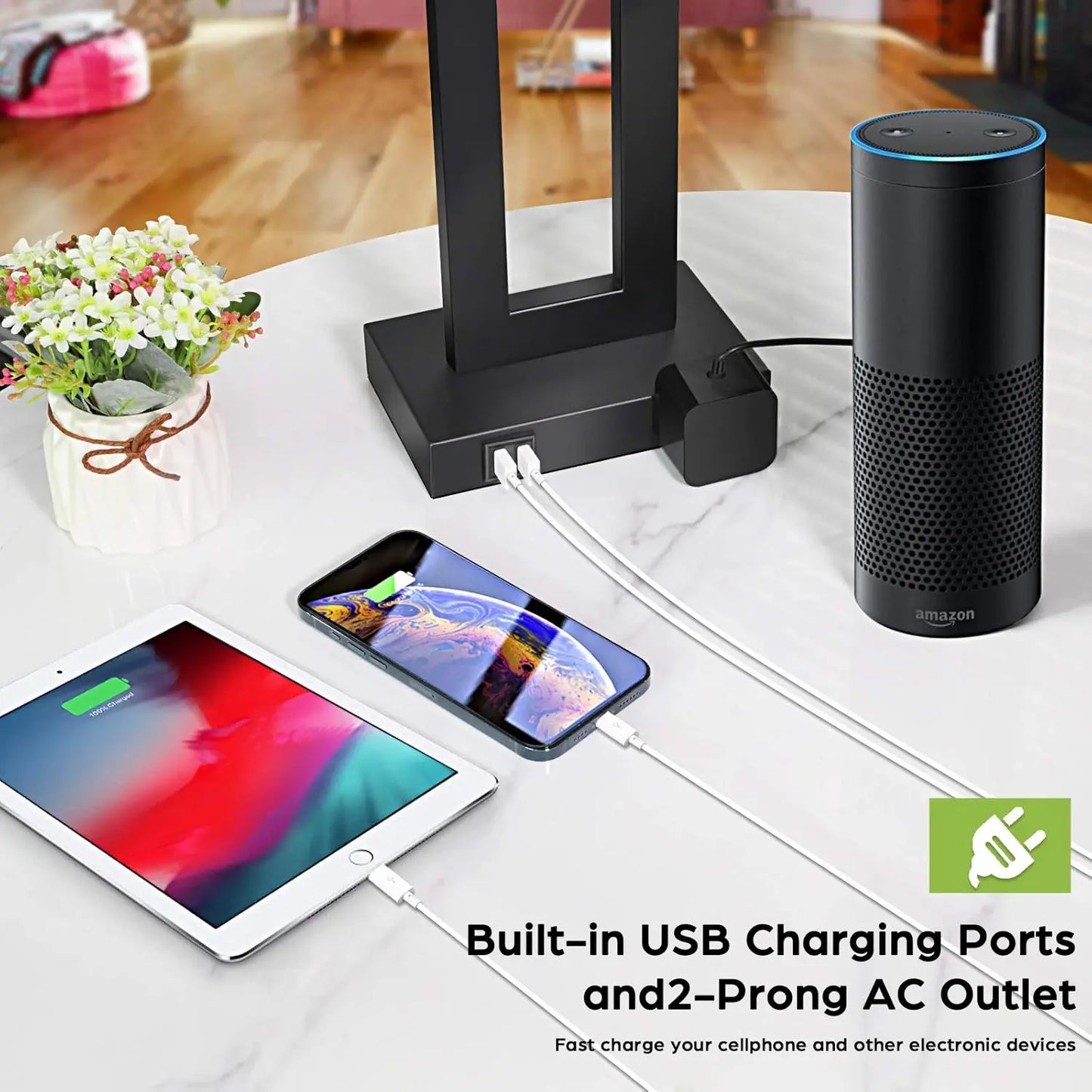 Two Pack Touch Lamps With USB Ports Dimmable Nightstand Lamp