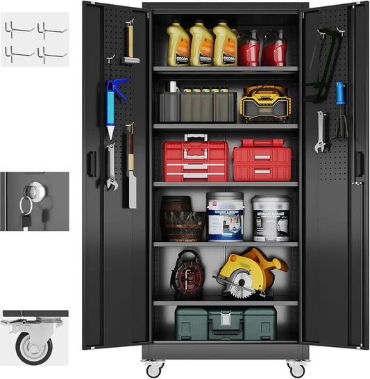 Garage Storage Cabinet With Door Pegboard Lockable Metal Cabinet