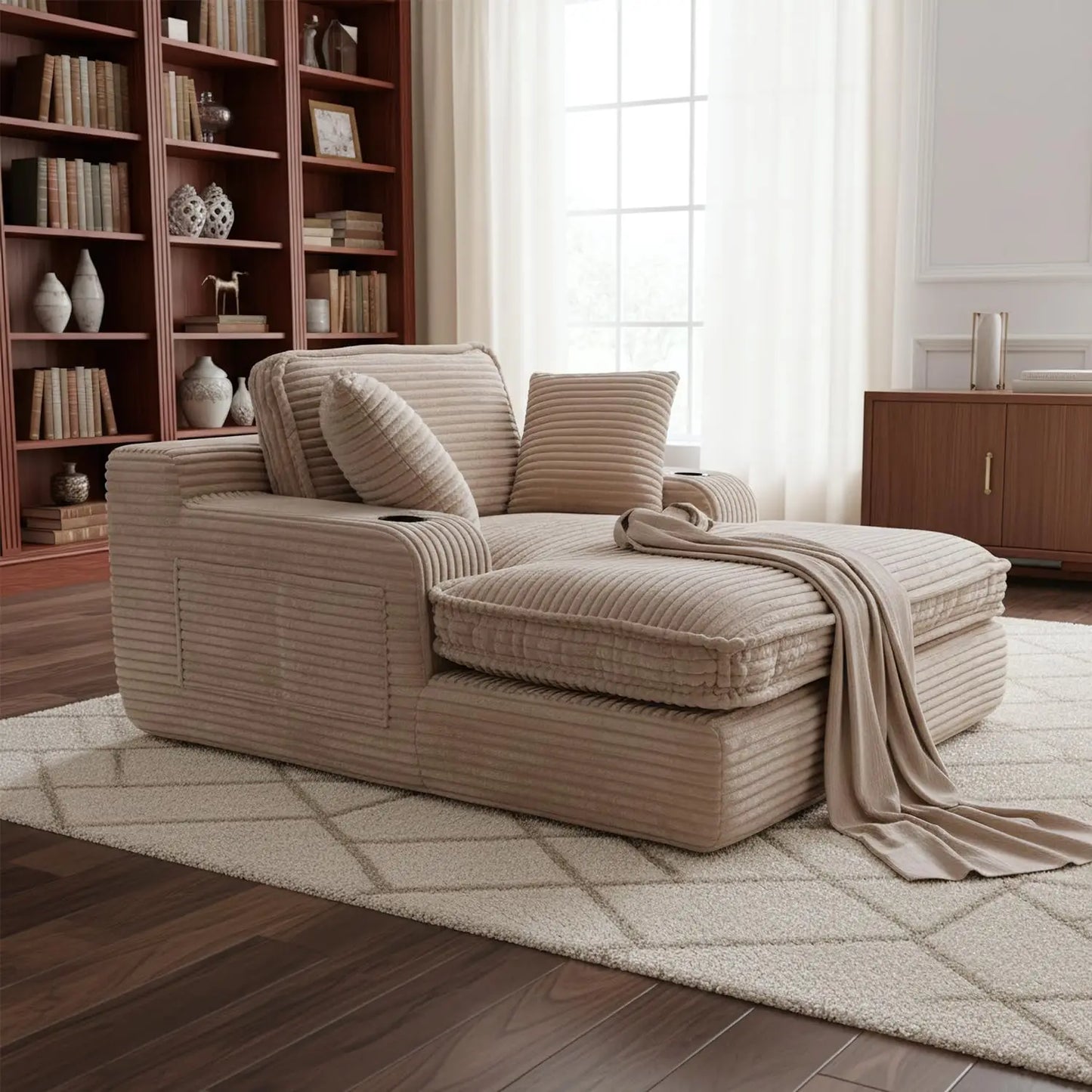 HUANZHUANG Chaise Lounge Chair With Pillows And Cup Holders