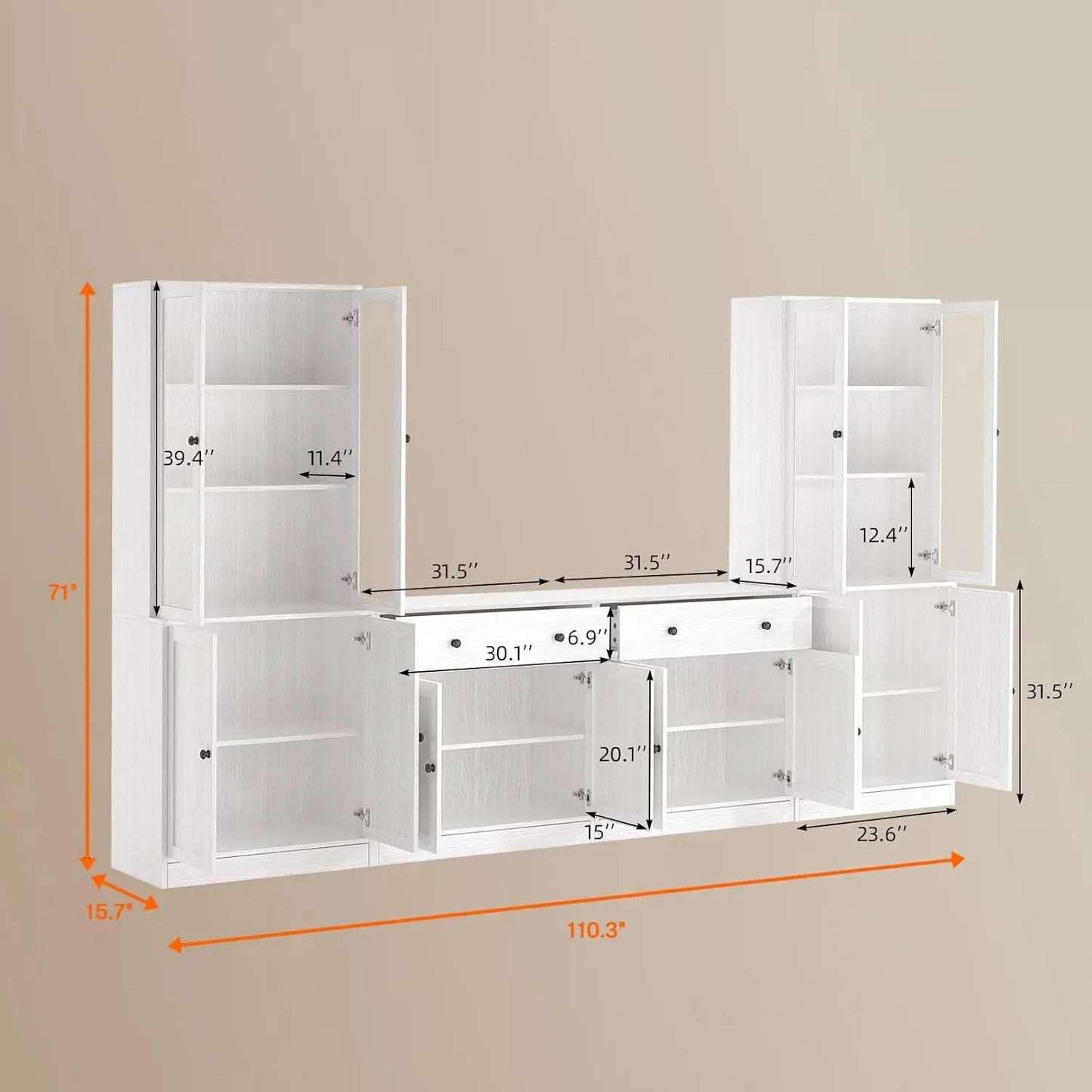 HUANZHUANG TV Console Storage With Glass And Wood Doors