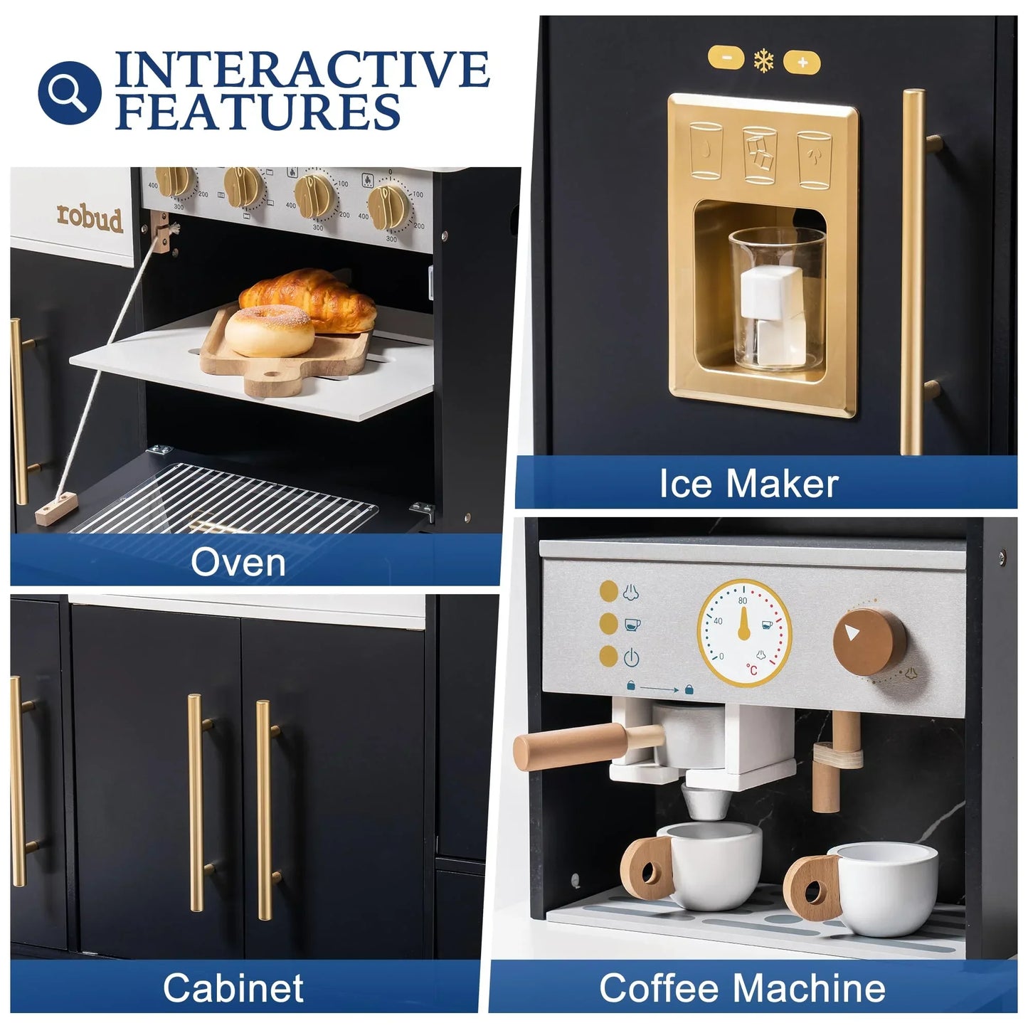Robotime Robud Wooden Play Kitchen With Basin Microwave Toy Kitchen