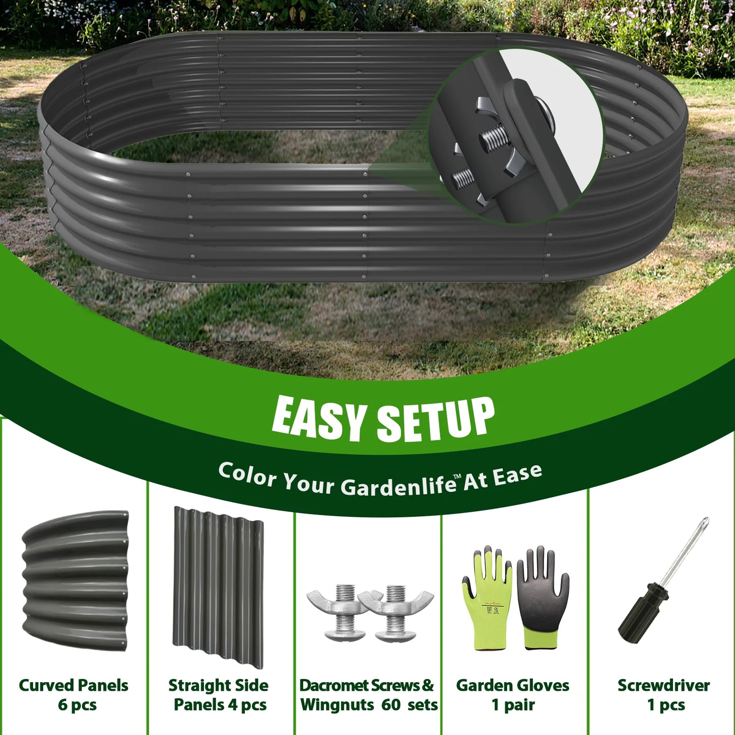 Tramull Galvanized Raised Garden Planter Box for Vegetables and Herbs
